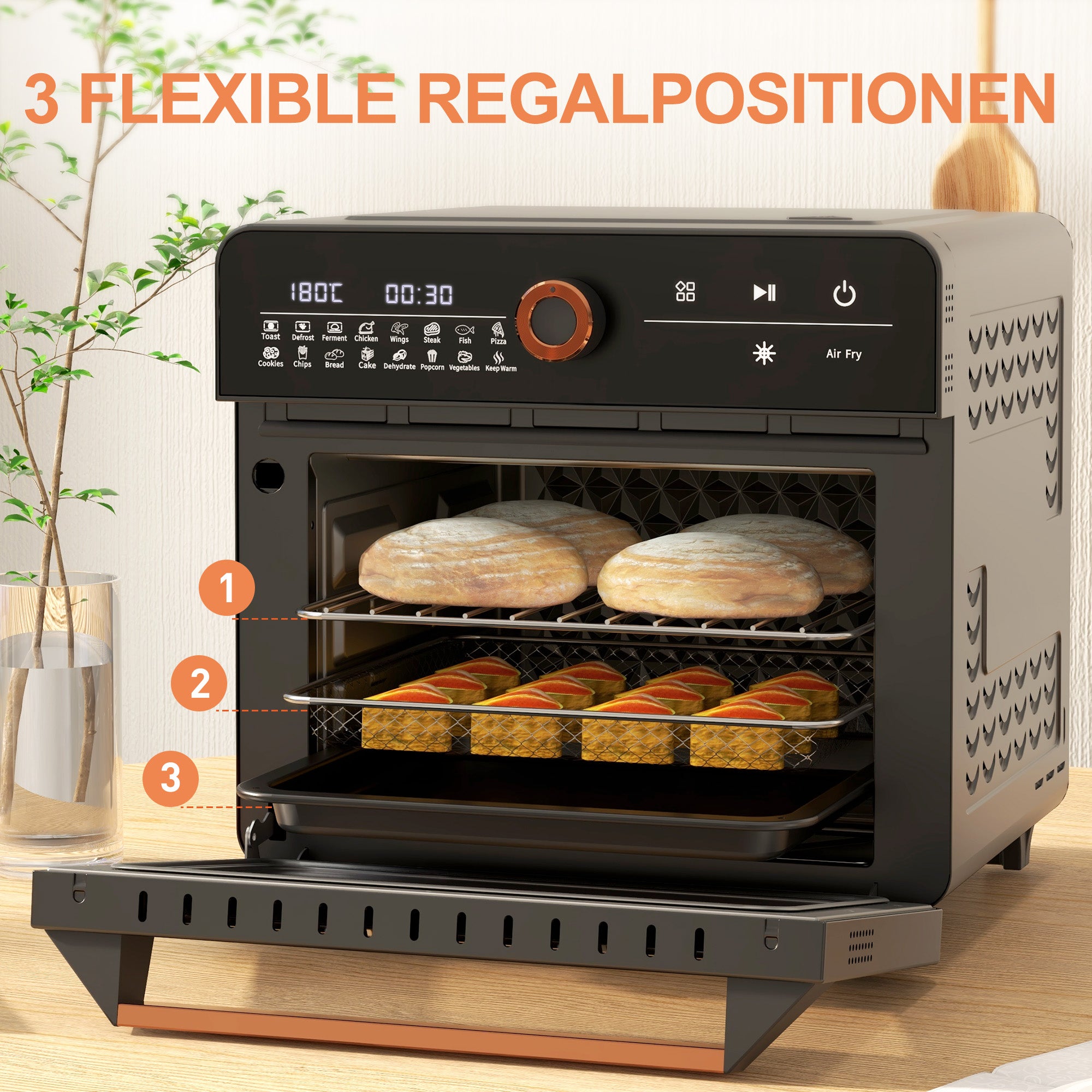 HOMCOM Minibackofen, 20 L, Mini-Ofen, 40-220°C, 17 Modi, Timer, 36 x 37 x 34,5 cm, Schwarz