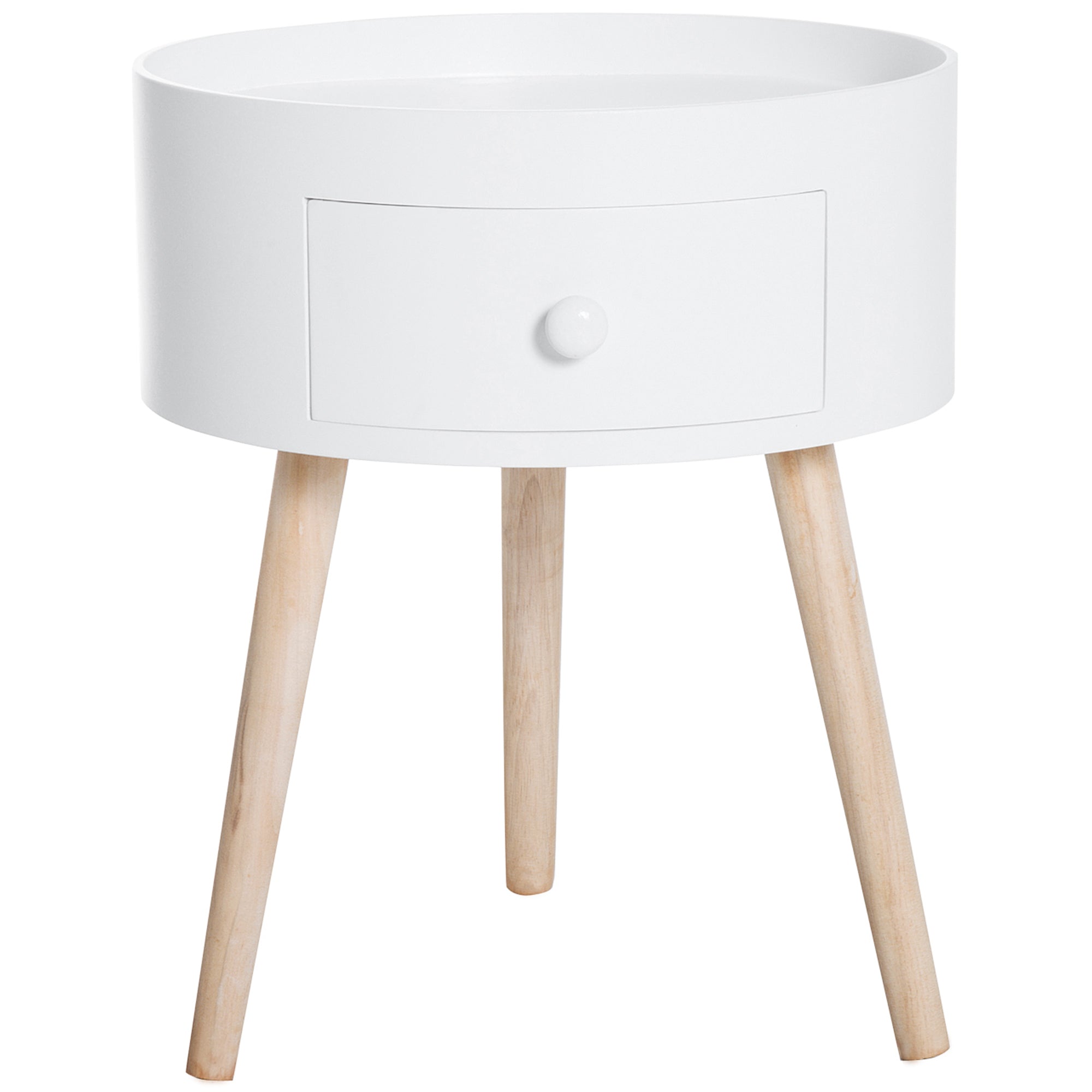 HOMCOM Couchtisch mit Schublade, rund, Skandi-Design, Schutzrand, Holz, Ø38 x H45 cm, Weiß