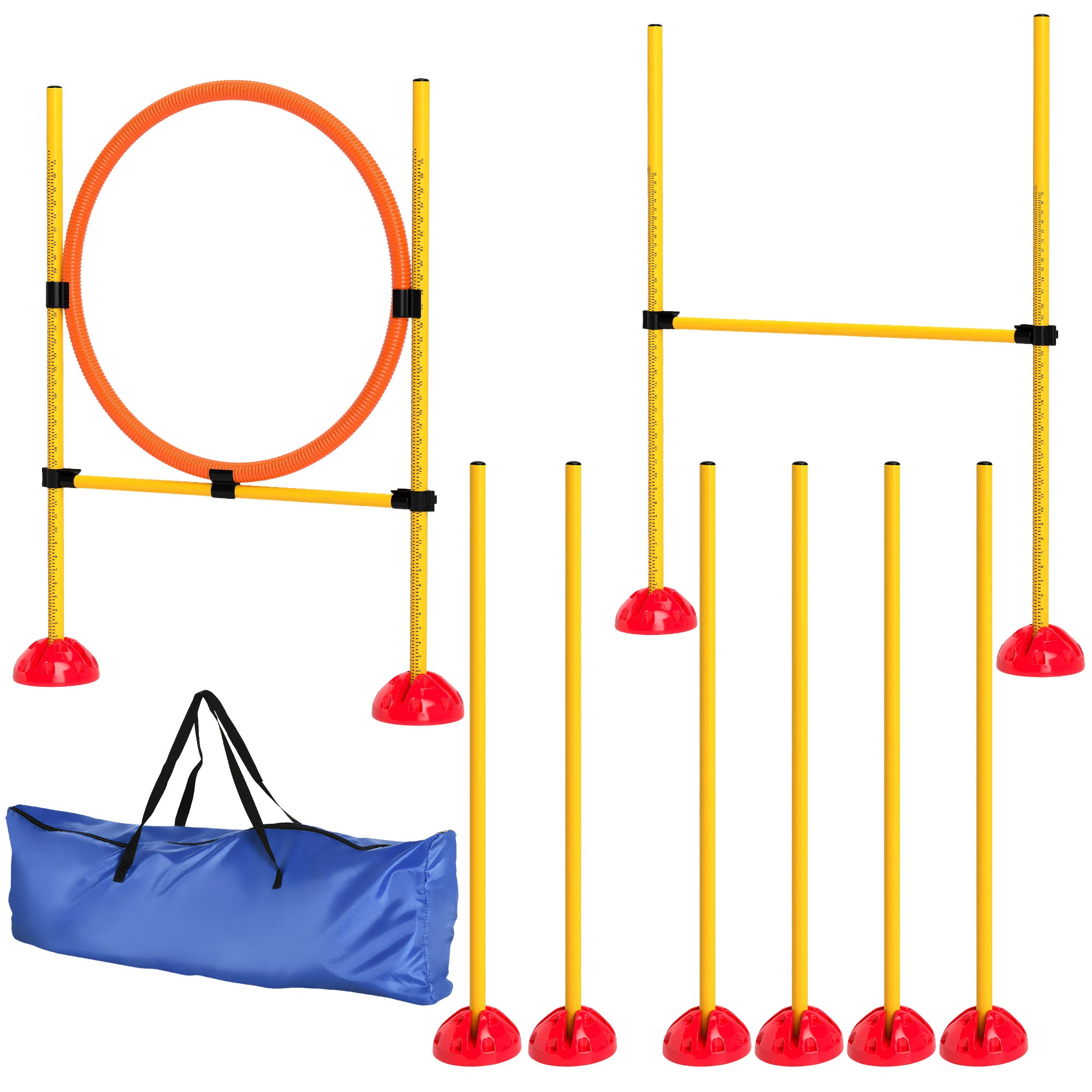 PawHut Agility Set Hunde 3-teiliges befüllbar Agility-Ausrüstung für Hundetraining Steckhürdenset mit Slalomstangen