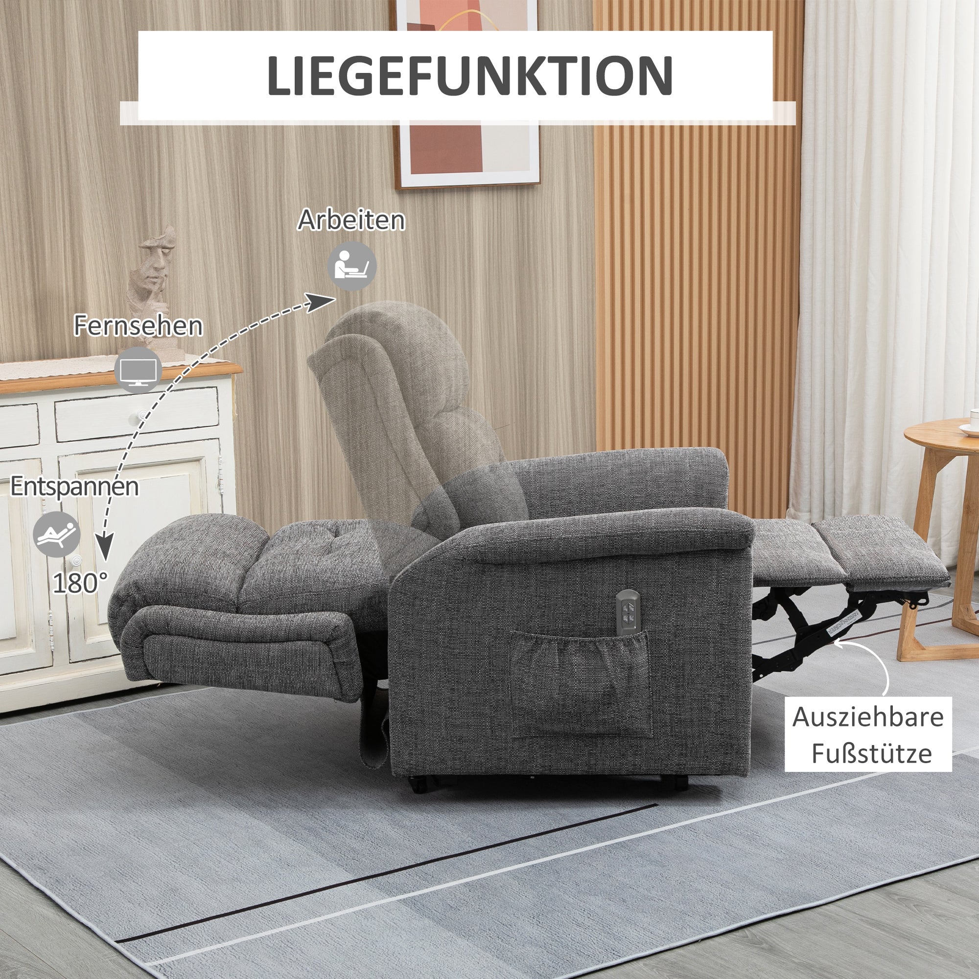 HOMCOM Relaxsessel mit Aufstehhilfe inkl. Fernbedienung Fußstütze Stahl Grau