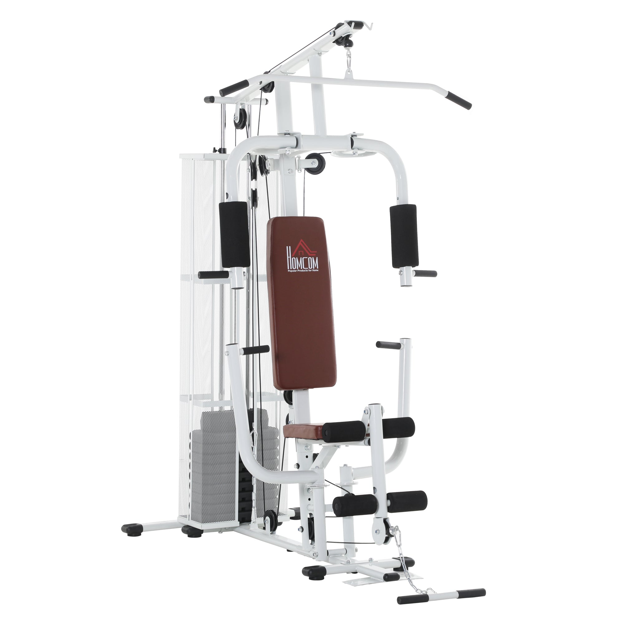HOMCOM Gym Kraftstation Fitnessstation Multigym Fitnesscenter Fitnessgerät inkl. Gewichten Latzug Beincurl  Metall PU-Kunstleder Weiß 150 x 110 x 210 cm