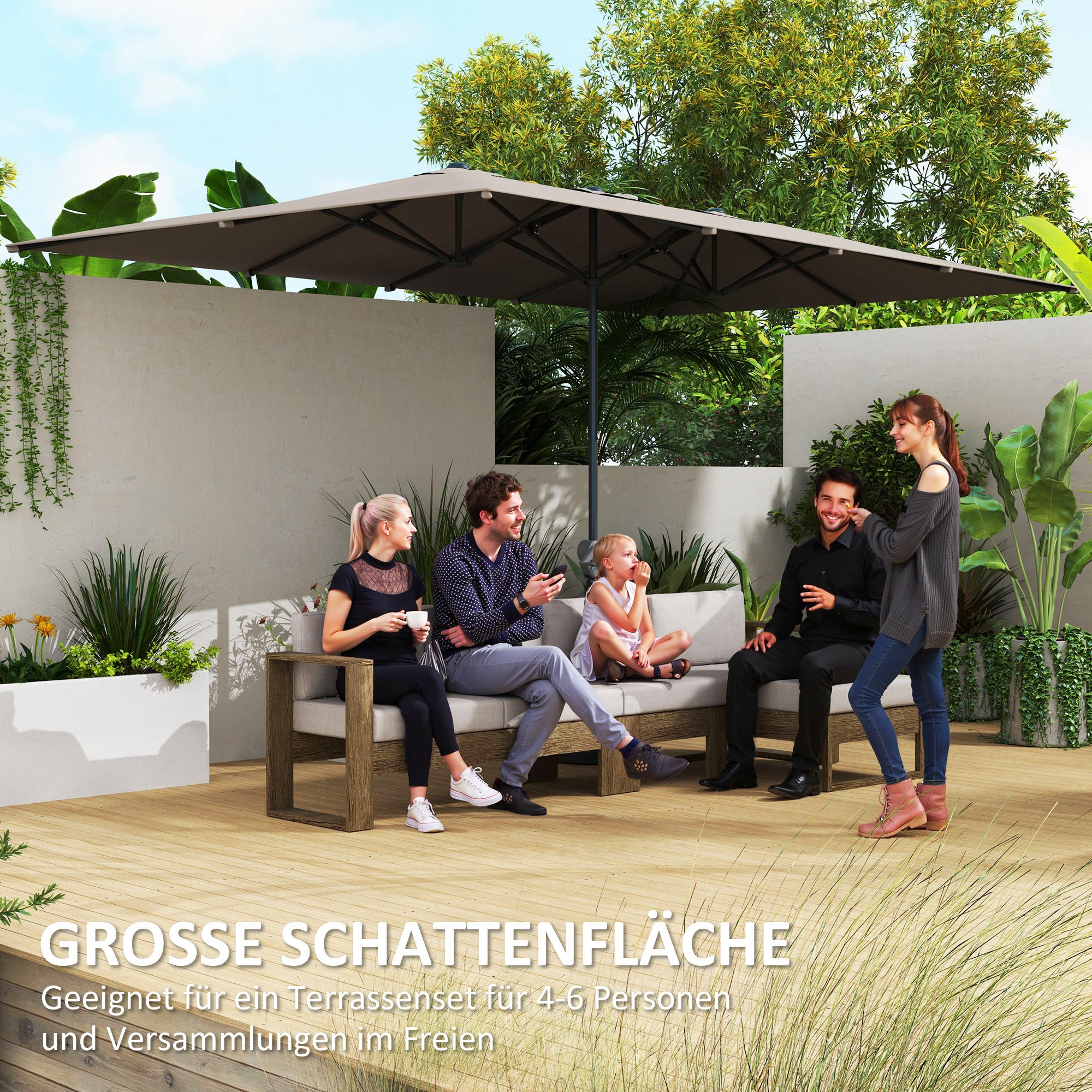 Outsunny Doppelseitiger Schirm, 451 x 264 cm Sonnenschirm mit Kurbelsystem, 12 Metallstreben, Aluminiummast, Dunkelgrau