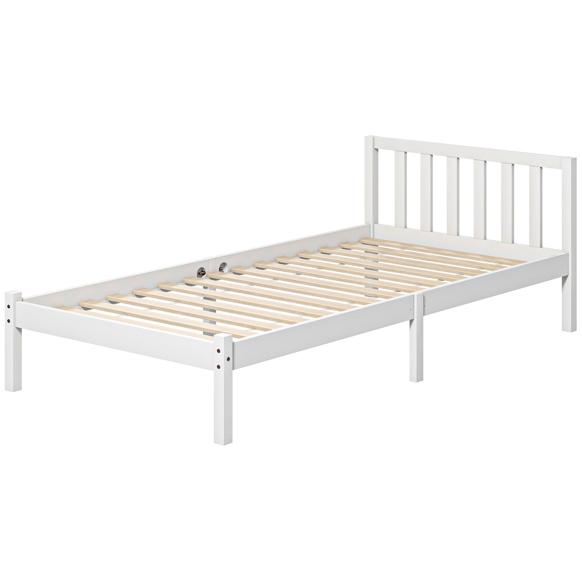 HOMCOM Einzelbettgestell, Kopfteil & Lattenrost, 26cm Freiraum unter Bett, Kiefernholz, 208x96x70 cm, Weiß