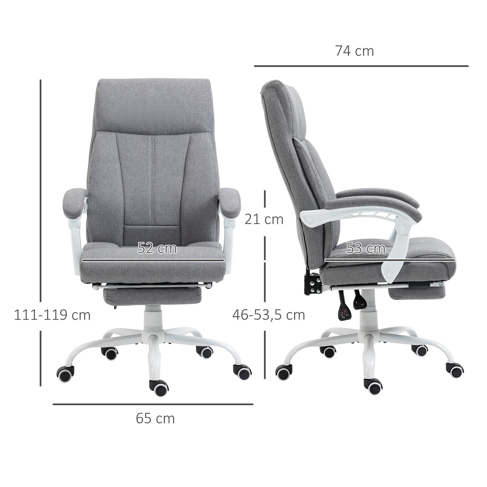 Vinsetto Bürostuhl, Drehstuhl, neigbare Rückenlehne, höhenverstellbar, bis 120 kg, Leinenoptik, Grau
