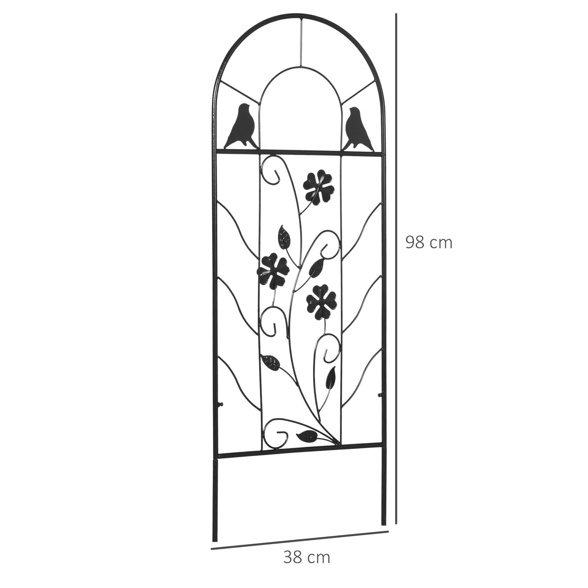 Outsunny 2er-Set Metallspalier, mit Vogel- und Kleeverzierung, für Garten & Terrasse, schwarz, 38 x 98 cm