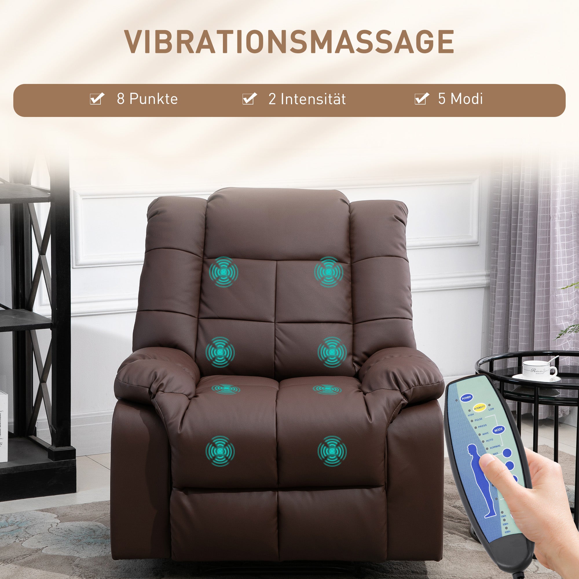 HOMCOM Massagesessel neigbar mit Fernbedienung 94 x 99 x 99cm Kunstleder Braun