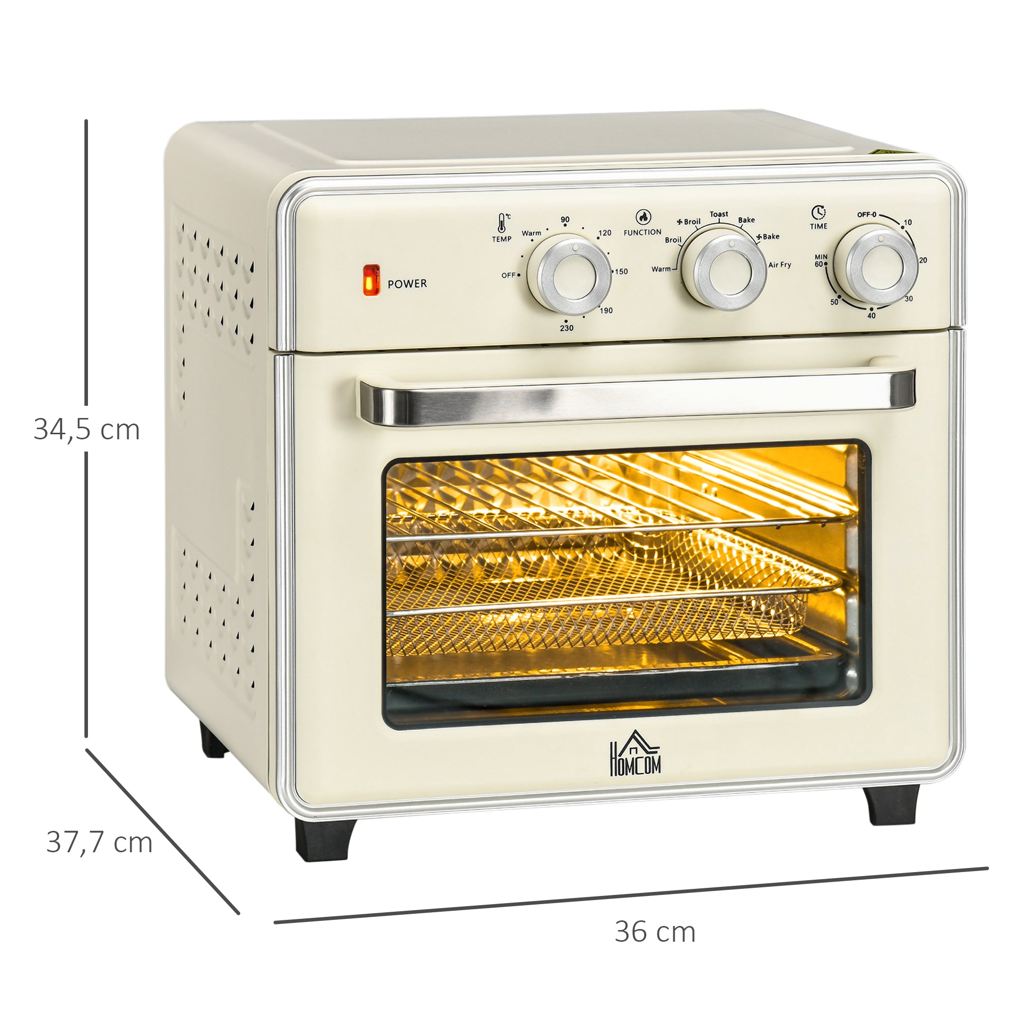 HOMCOM 5-in1 Mini Ofen, 20 L Fassungsvermögen, 1400W, 1 Backrost, 1 Backblech, 60 Min. Timer