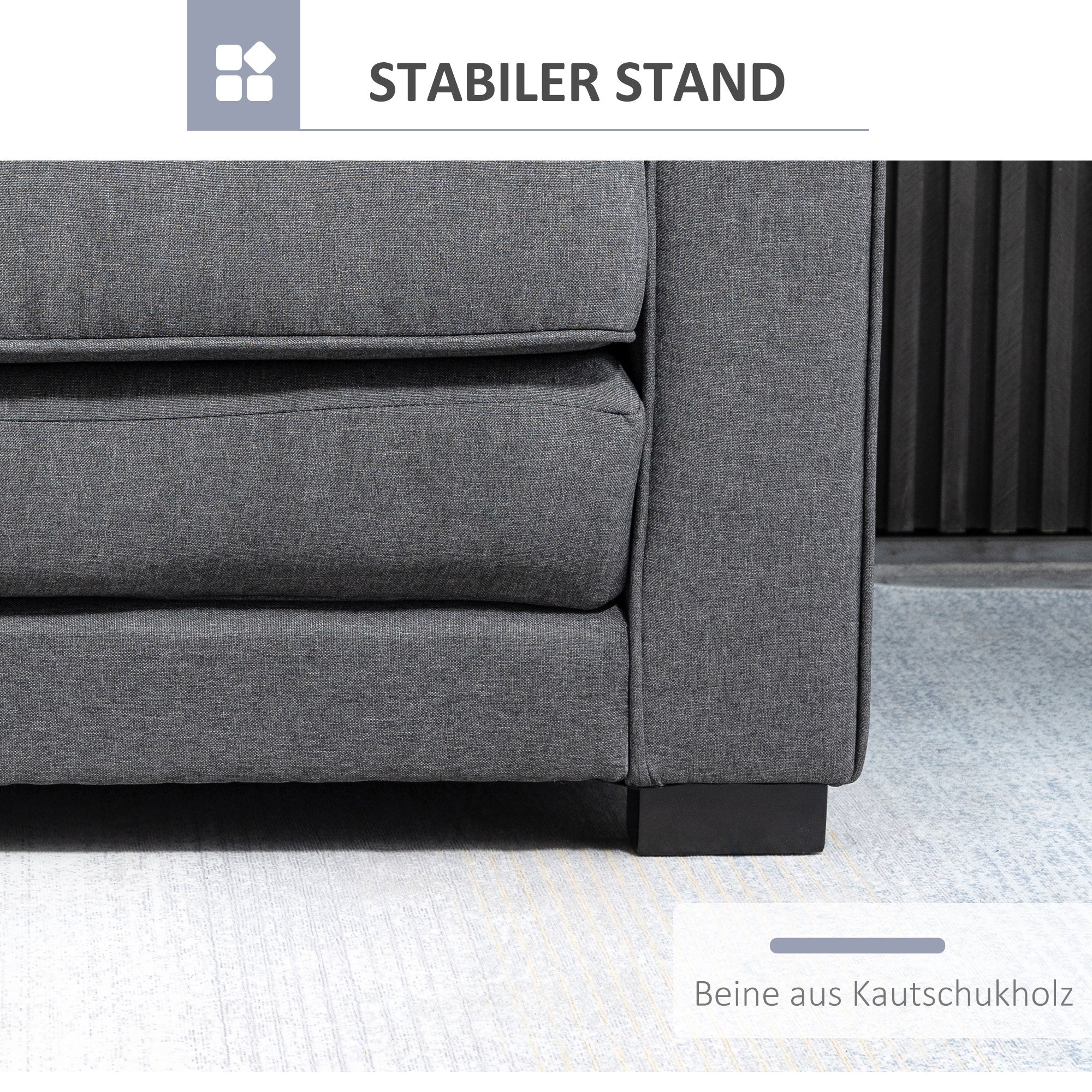 HOMCOM Schlafsofa Klappsofa 2-Sitzer Stoffsofa Bettsofa Sofa mit Schlaffunktion Sofagarnitur Leinen-Touch Gummiholz Grau 147,5 x 75 x 85 cm