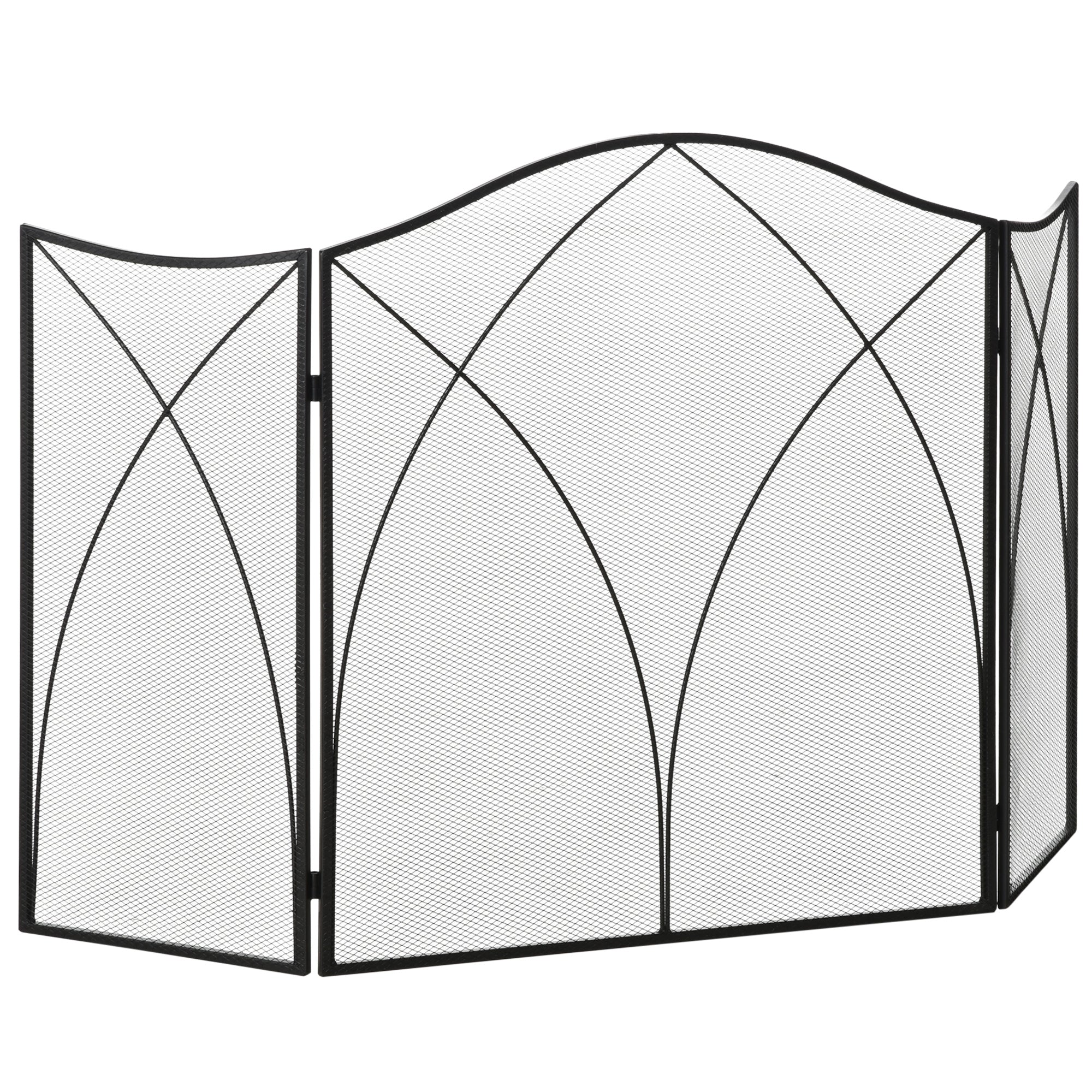 HOMCOM Funkenschutz für Kamine, dreifach faltbar, Metallstruktur, Beschichtung, 108x2x76 cm, Schwarz