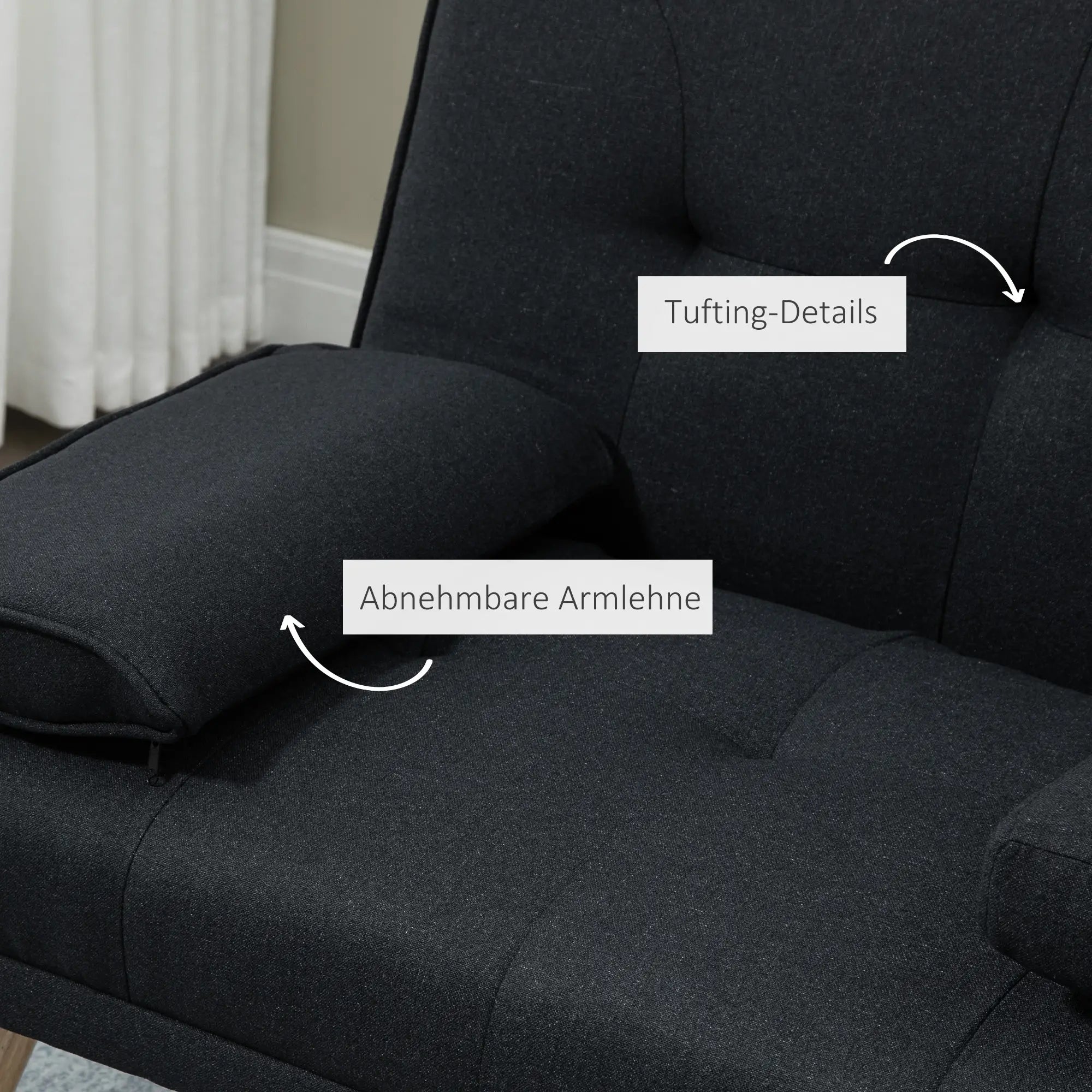 HOMCOM Schlafsofa, Gästebett, verstellbare Rückenlehne, klappbarer Tisch, 181x77x78 cm, Schwarz