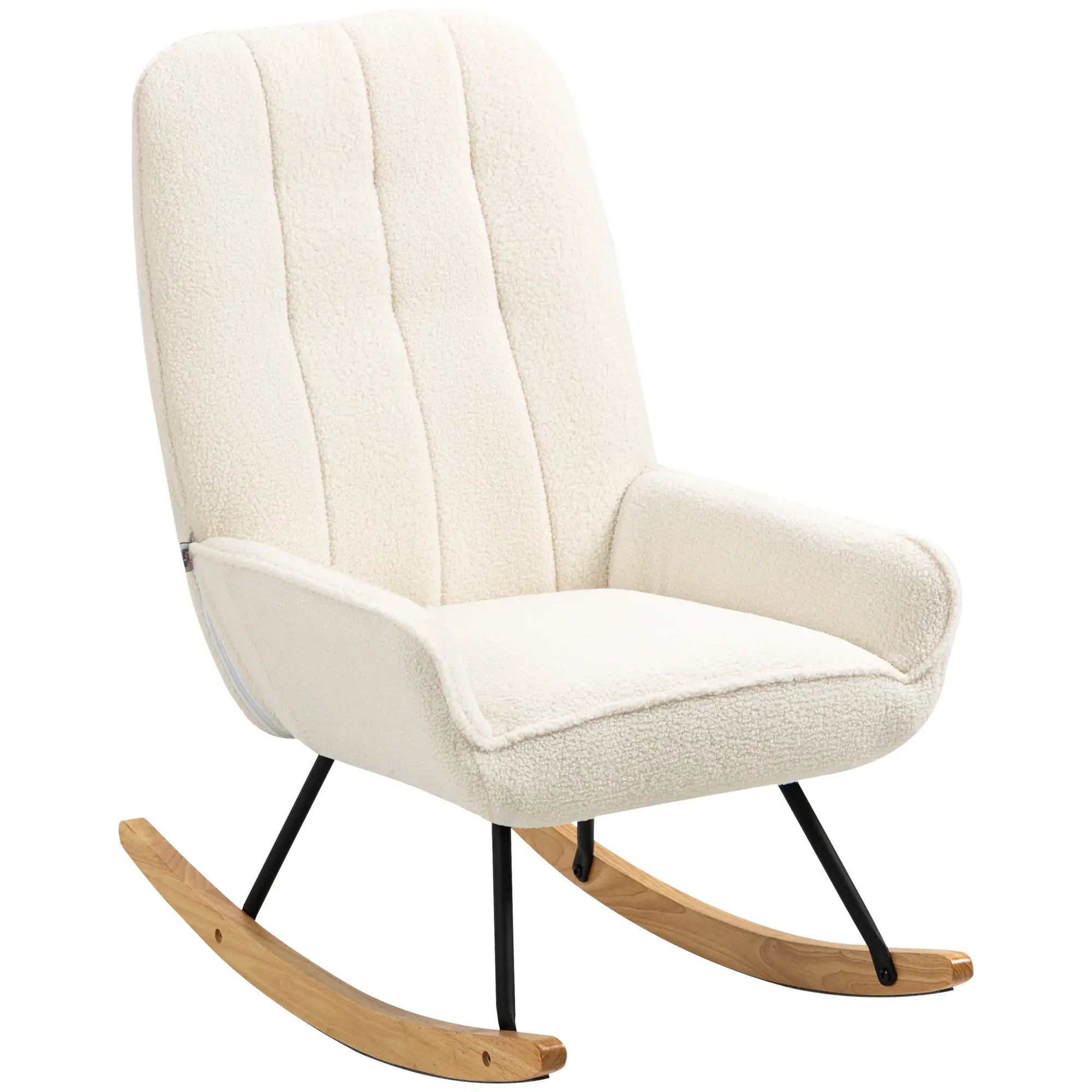 HOMCOM Schaukelstuhl mit Sherpa-Vlies 63 cm x 95cm x 97 cm Natur+ Creme
