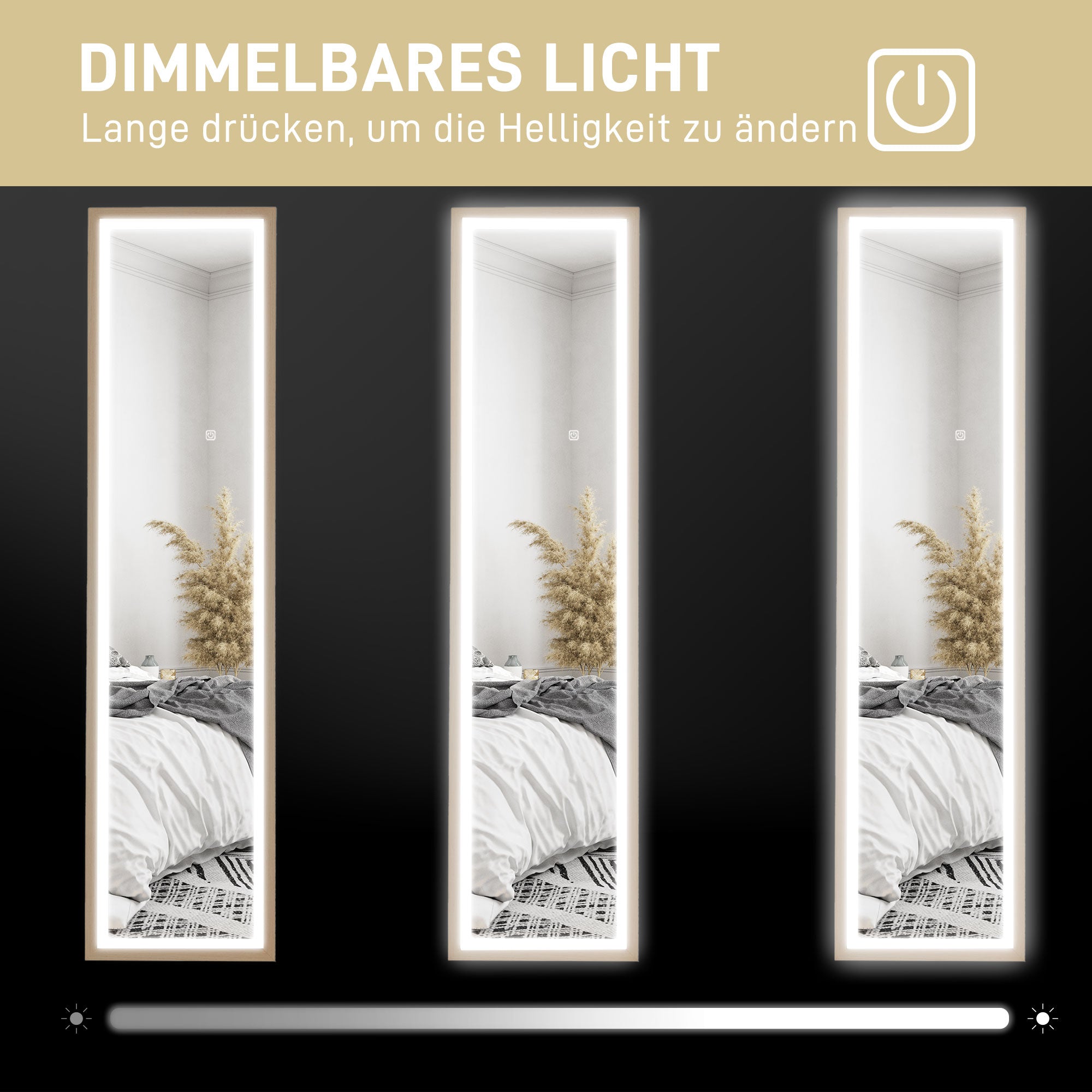 HOMCOM LED Ganzkörperspiegel, 40 x 160 cm, Touch-Steuerung, dimmbar, 3 Farben,  Eiche
