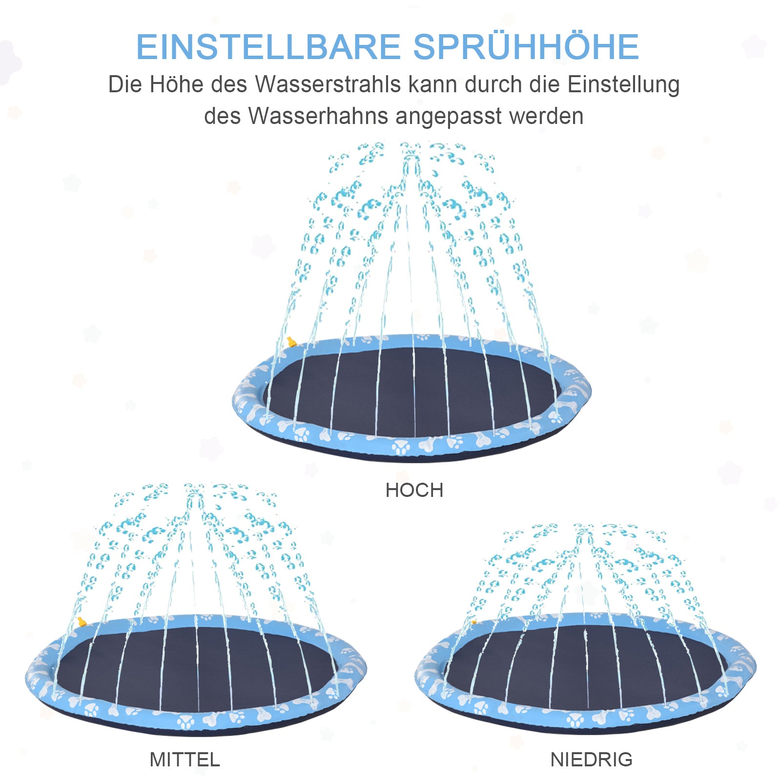 PawHut Hundepool, Planschbecken, mit Wasserdüse, rund, rutschfest, blau, Ø150 cm