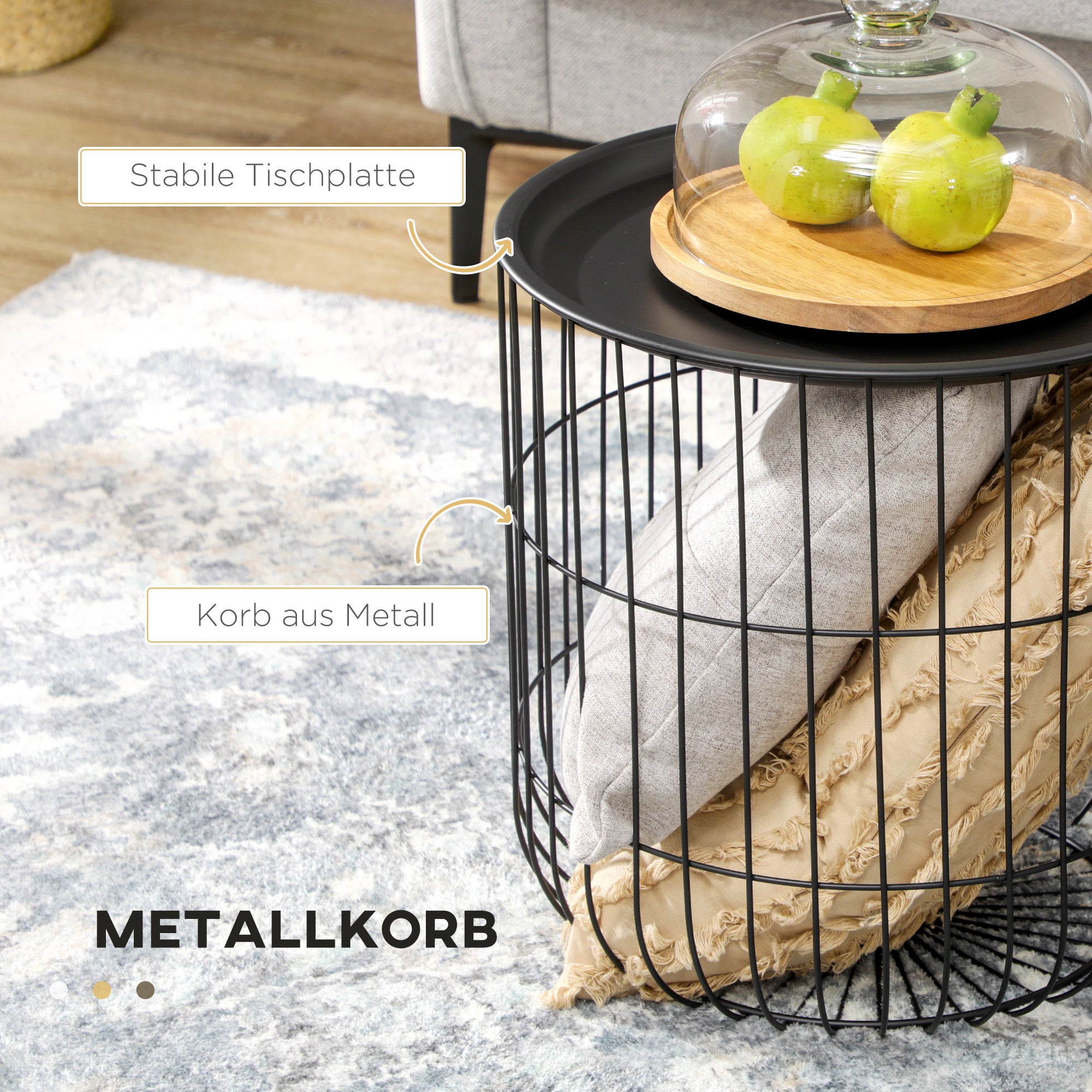 HOMCOM 2er-Set Beistelltische im Skandidesign, mit Stauraum, stapelbar, Schwarz