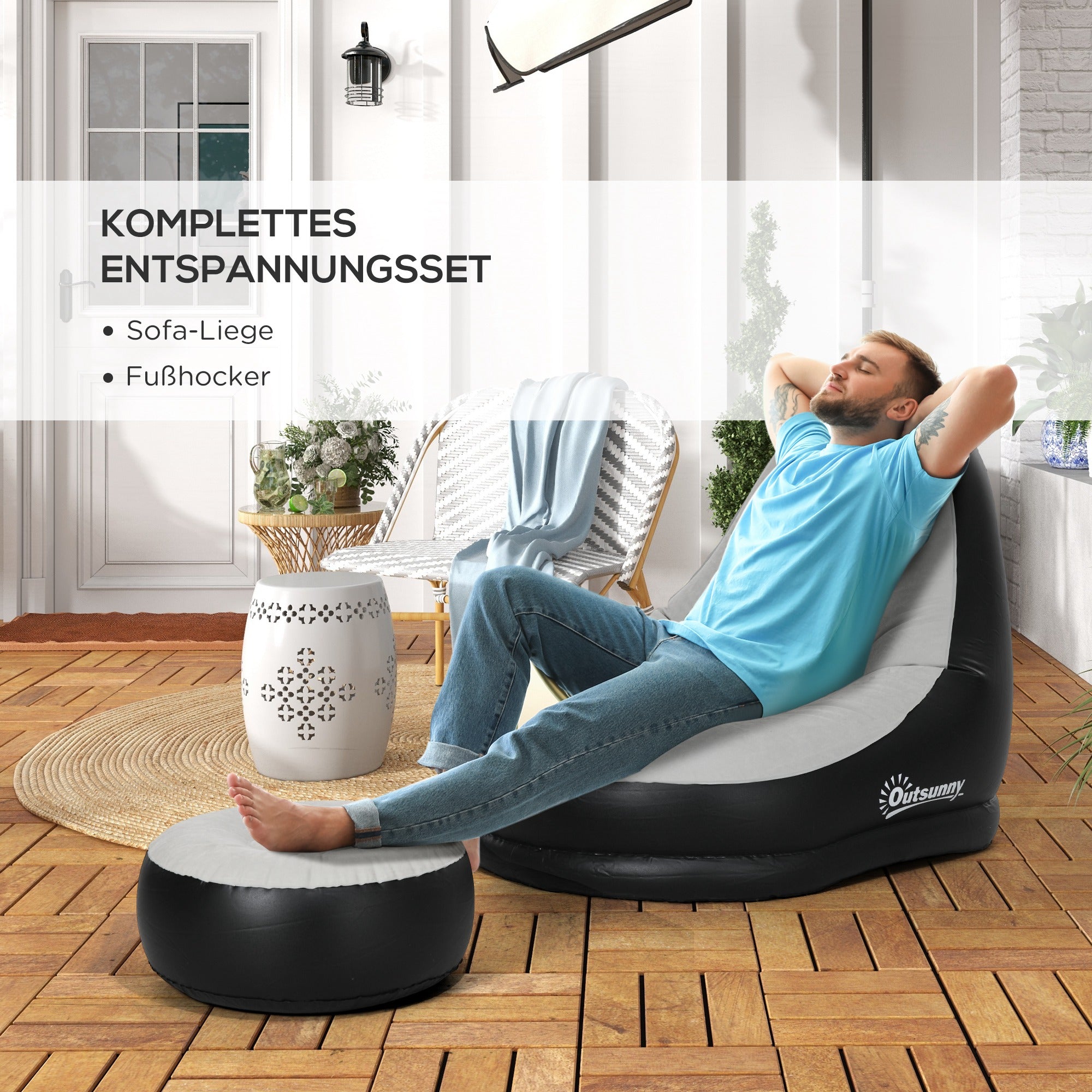 Outsunny Aufblasbarer Sessel Luftsessel Outdoor-Sessel, 125 x 100 x 87cm, Grau + Schwarz