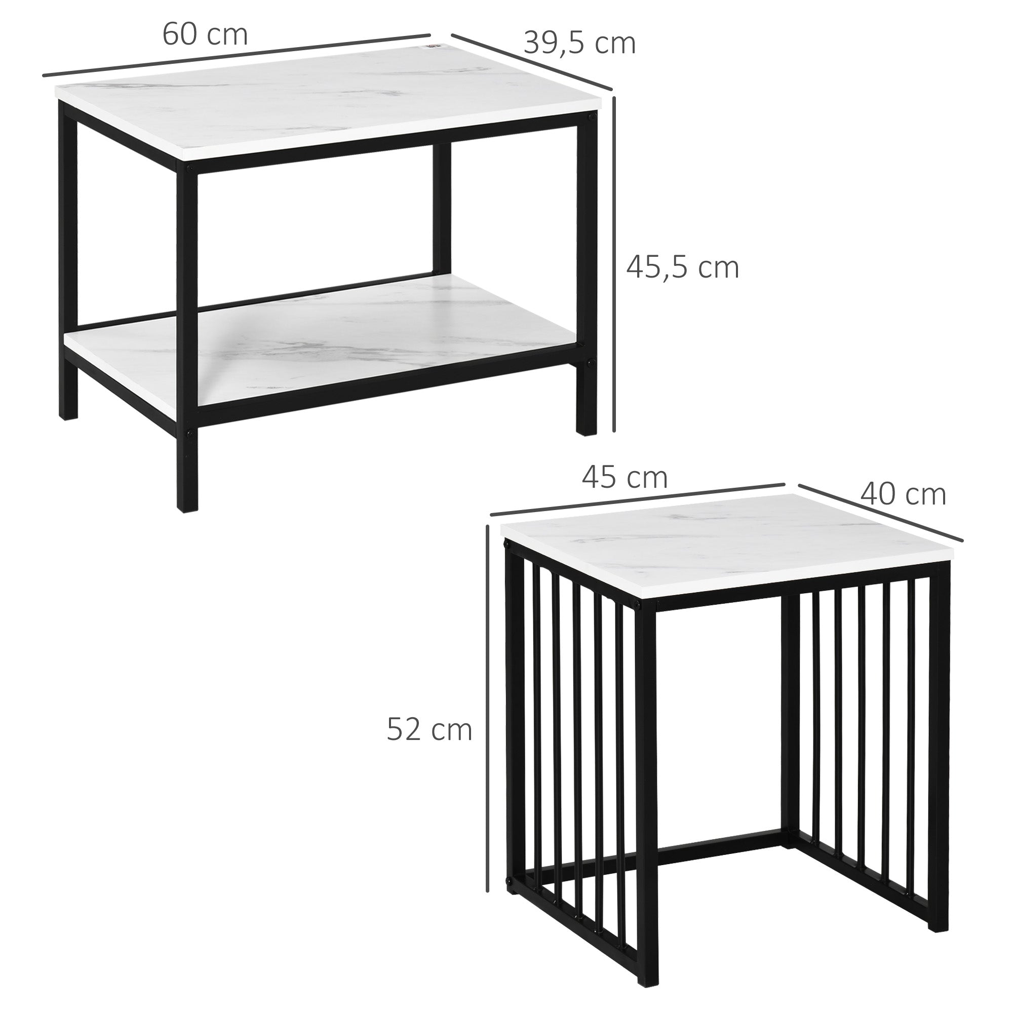 HOMCOM Satztisch-Set, pflegeleichte Oberflächen, Stahlgestell, Weiß/Schwarz