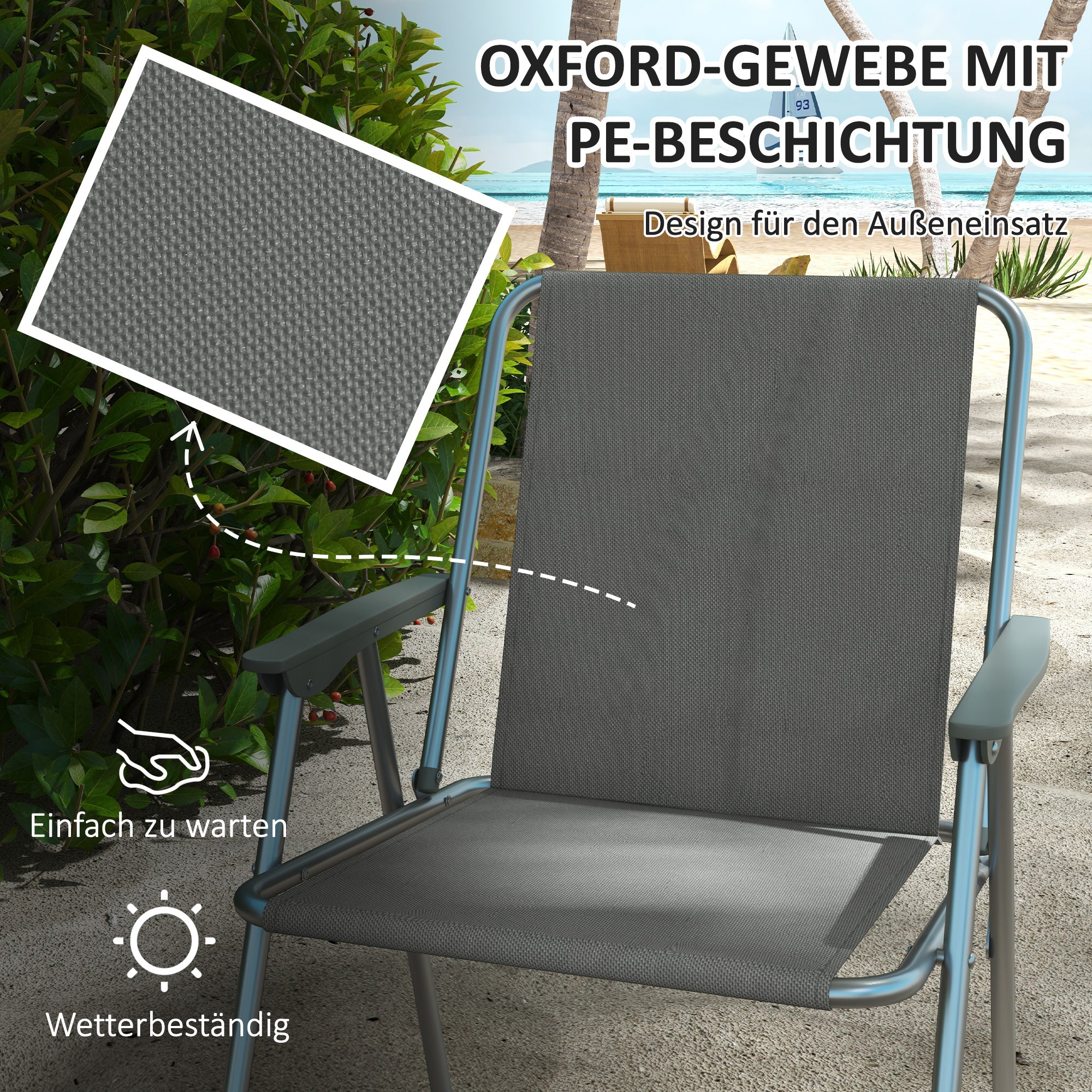 Outsunny Gartenstuhl Klappstuhl Campingstuhl, 53 cm x 54 cm x 76 cm, Glau + Silber