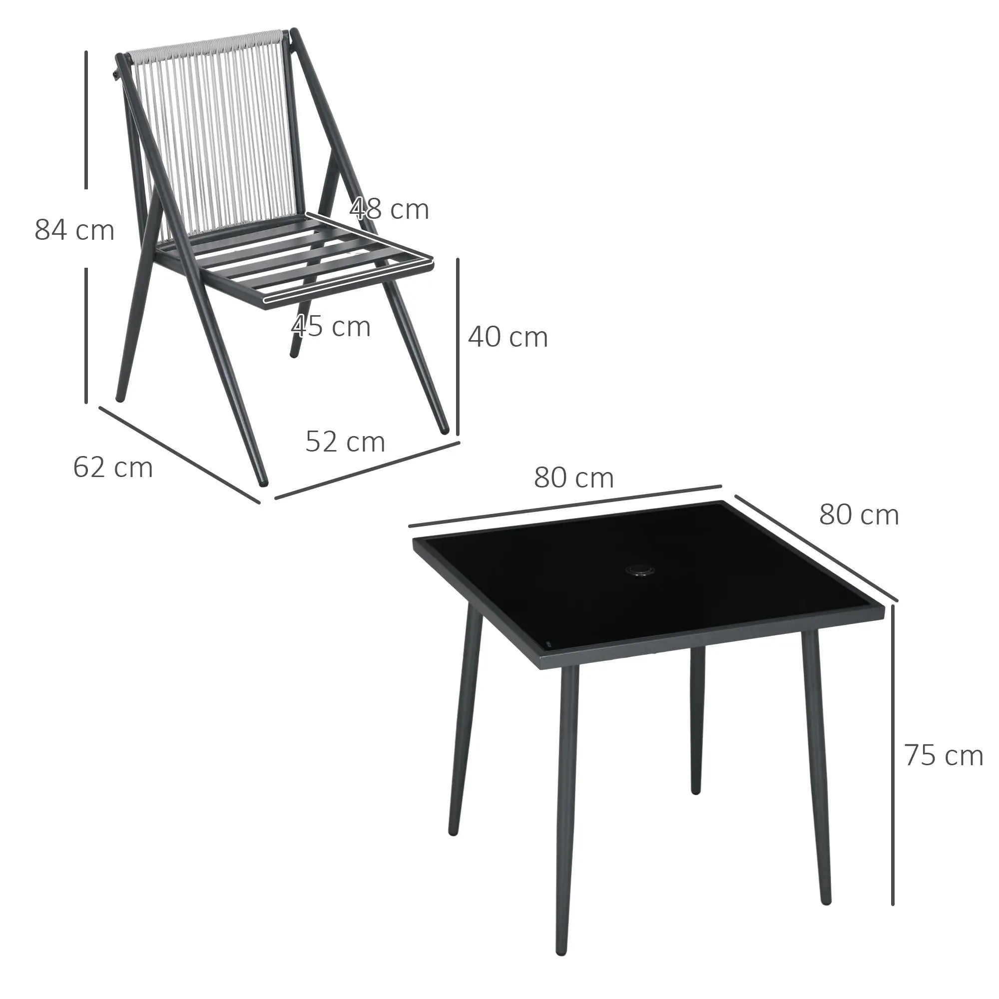 Outsunny 5-teiliges Gartenmöbel-Set Gartensitzgrupp Sitzgruppe, wetterbeständig, 80 cm x 80 cm x 75 cm, Dunkelgrau