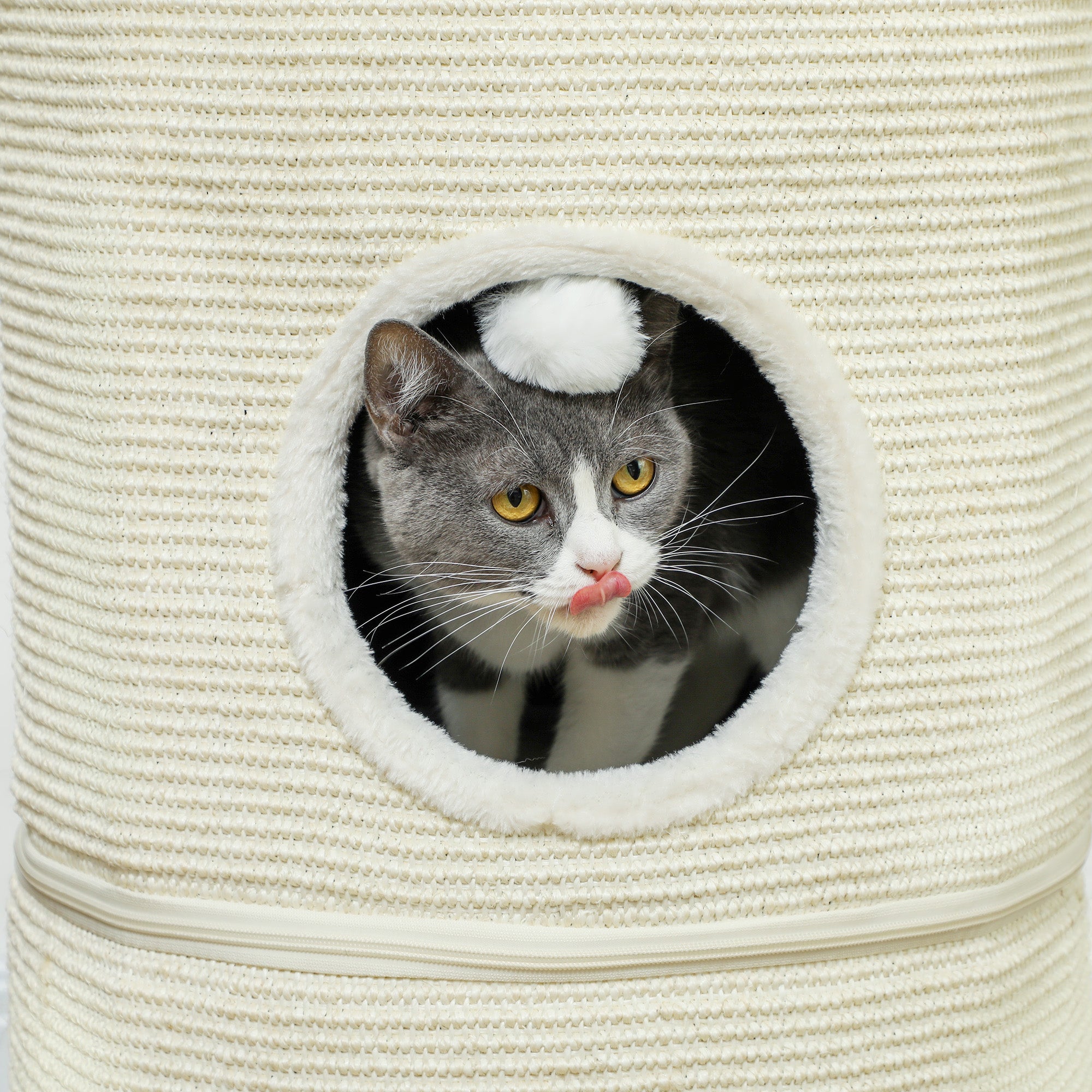 PawHut Kratztonne, 3 Ebenen, mit Kissen, Kratzmatte, Spielbällen, Katzenhaus für Innenbereich, Cremeweiß