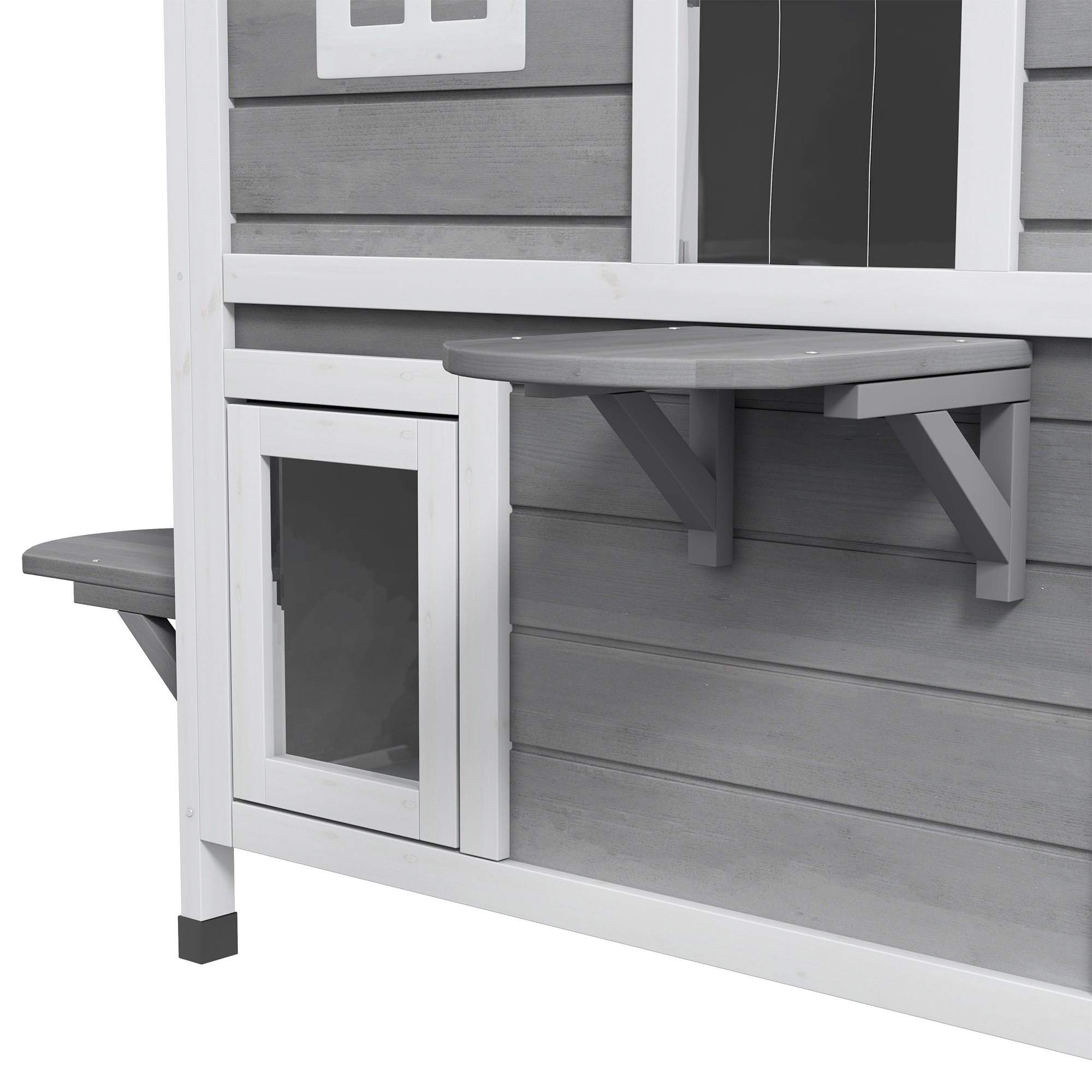 PawHut Katzenhaus aus Holz 2-Etagen Winterfest wasserdicht Katzenhütte mit Asphaltdach klappbarem Deckel Treppe Katzenhöhle Outdoor Schutzhütte für Draußen Garten Balkon 78 x 55,5 x 91 cm Grau