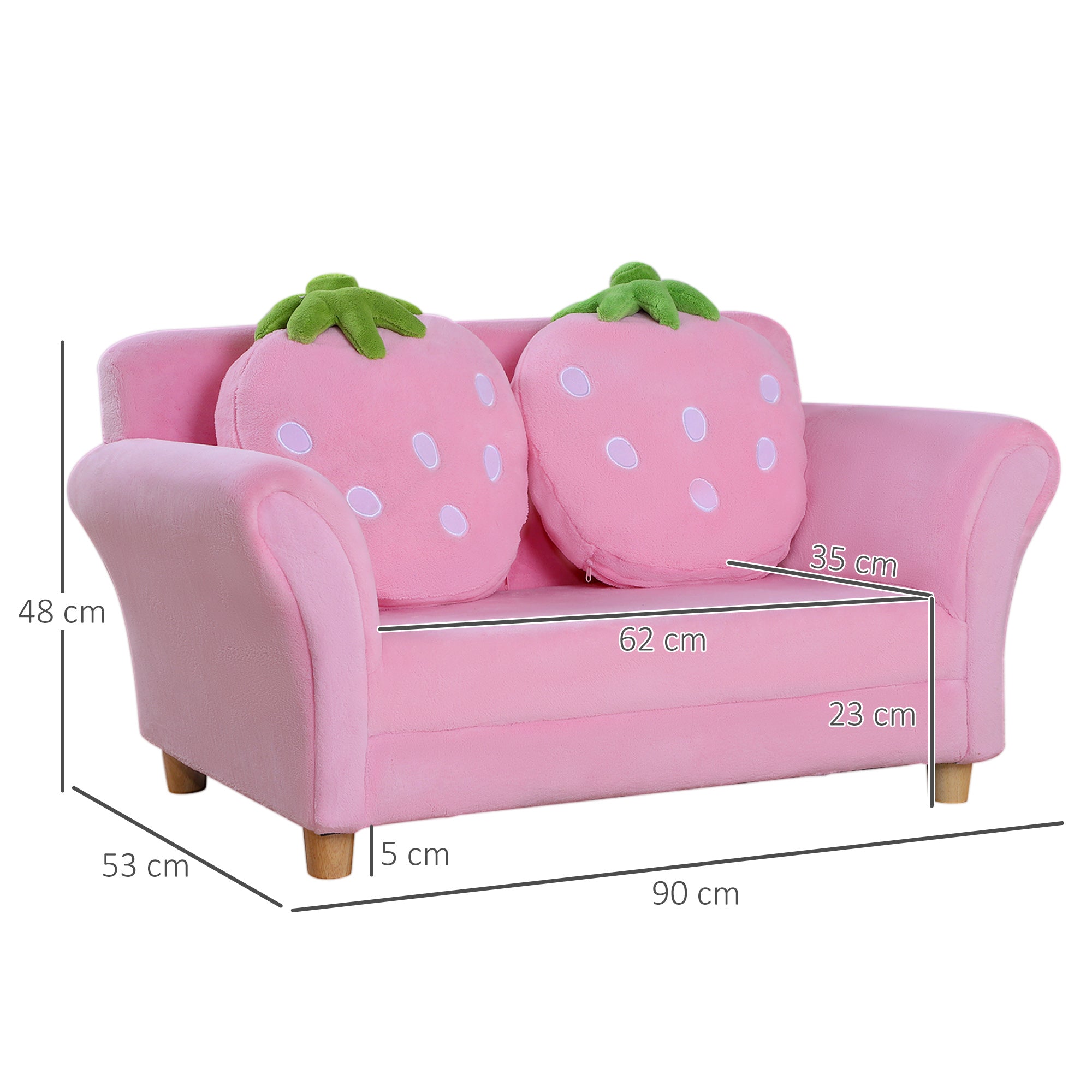 HOMCOM Kindersofa Kindersessel Sofa Couch Kinder Stuhl Kinderzimmer Softsofa Doppelsofa Einzelsofa(Erdbeersofa)