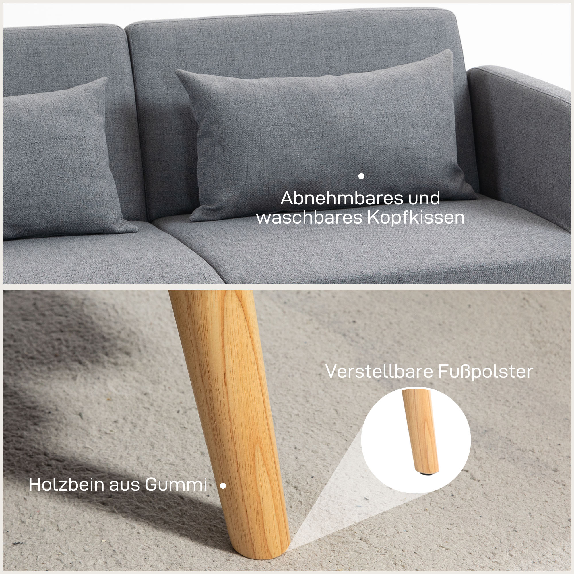 HOMCOM 3-Sitzer Schlafsofa, Gäste-Doppelbett, bis 240 kg, Klapplehnen, Holzrahmen, 170 x 83 x 80 cm, Grau
