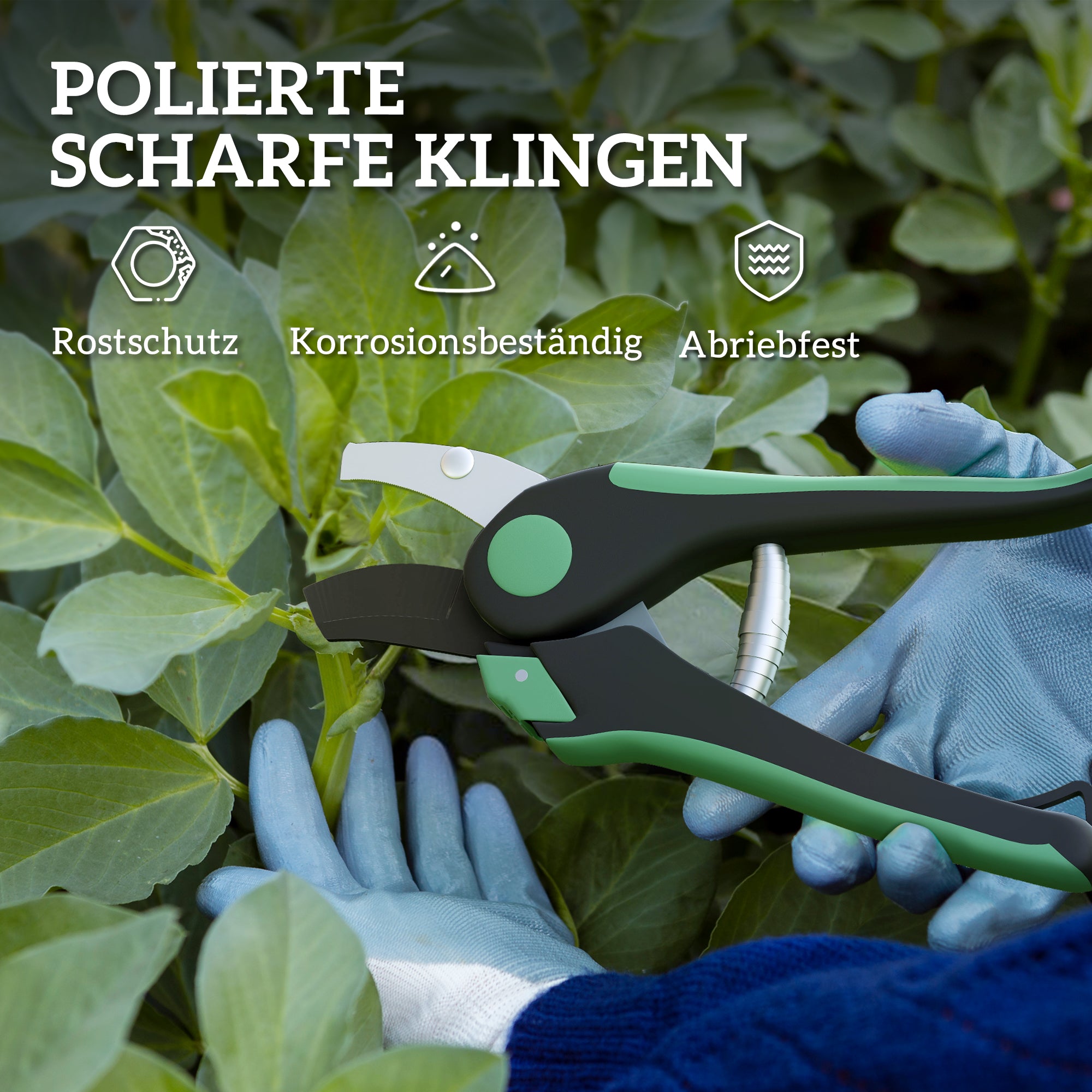 Outsunny Gartenwerkzeug Set 2 Stück Garten Werkzeug aus Metall Gartengeräte mit Gartenschere Grün+Schwarz