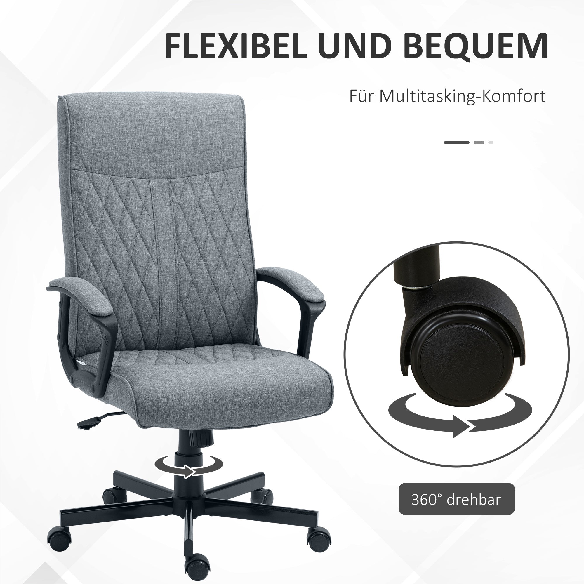 Vinsetto Bürostuhl Computerstuhl, höhenverstellbar, neigbar, ergonomischer Bürostuhl, Grau