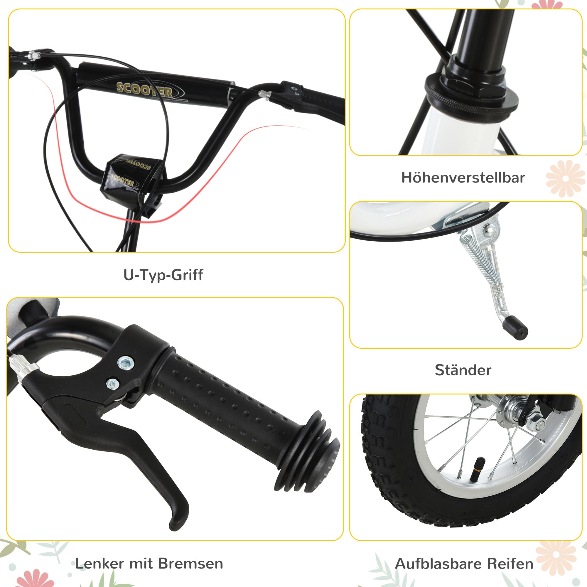 HOMCOM Kinderroller ab 5 Jahre Scooter Kinderscooter Tretroller Cityroller Kinder Roller Kickboard mit Luftreifen 12 Zoll Gummi Aluminium Weiß 120 x 58 x 85-95 cm