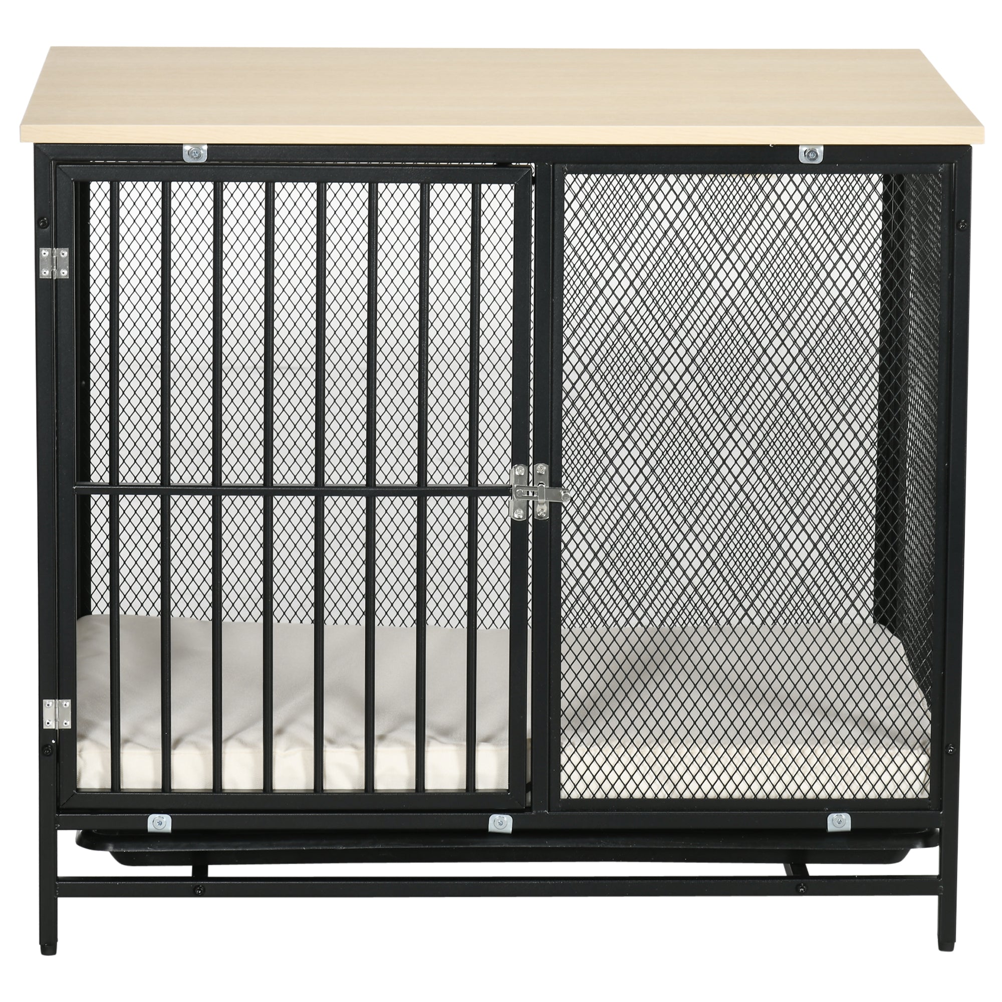 PawHut Hundekäfig, Hundebox, wasserabweisende Matte, herausnehmbare Bodenwanne, verriegelbar, Schwarz, 80 x 55 x 71 cm