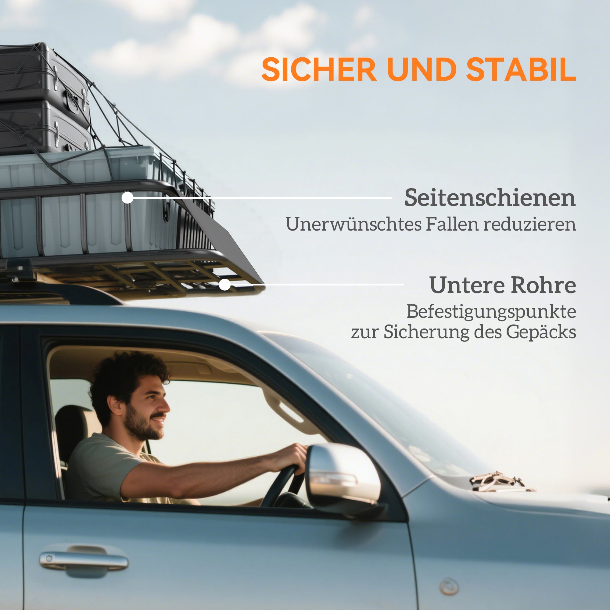 HOMCOM Dachgepäckträger für Autos, Autodach-Korb, 90,7 kg Tragkraft, Dachträger mit Windabweiser, Stahlrohre, Schwarz