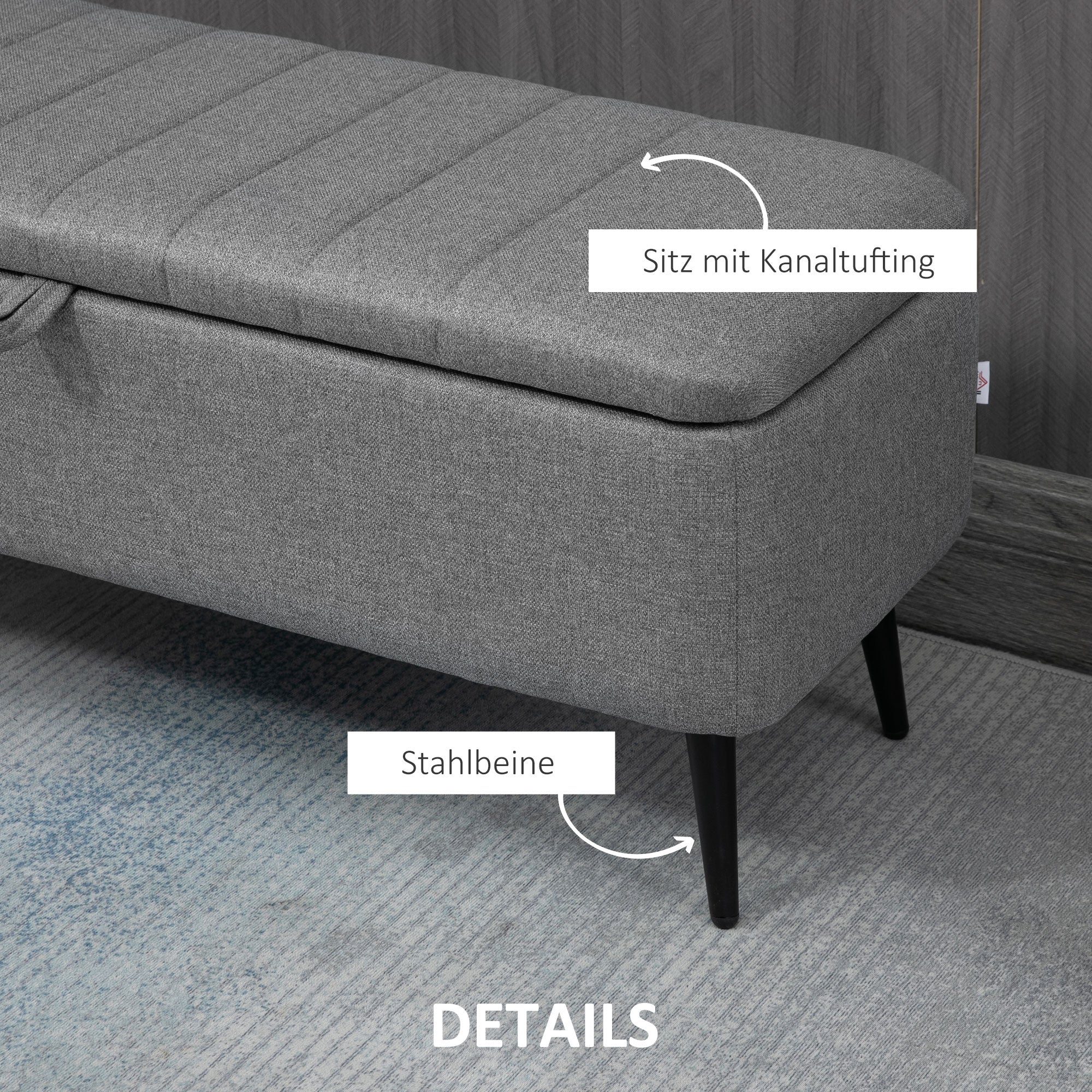 HOMCOM Sitzbank mit Stauraum Polsterbank mit Leinenoptik, Sitztruhe mit Stahlbeine 102 x 40 x 44 cm, Grau