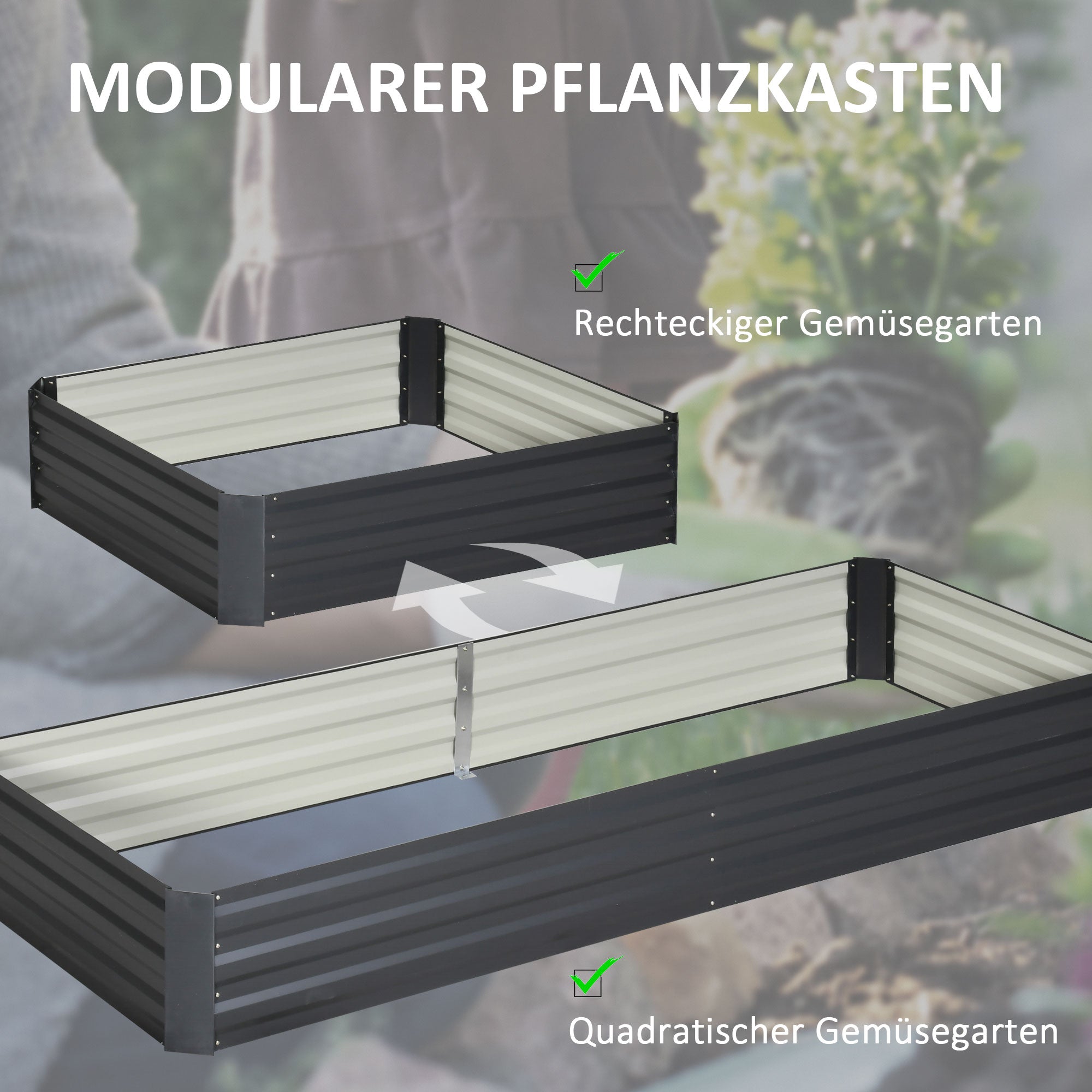 Outsunny Stahl-Hochbeet, offener Boden, einfacher Aufbau, 95L x 90,5B x 29,8H cm, Grau