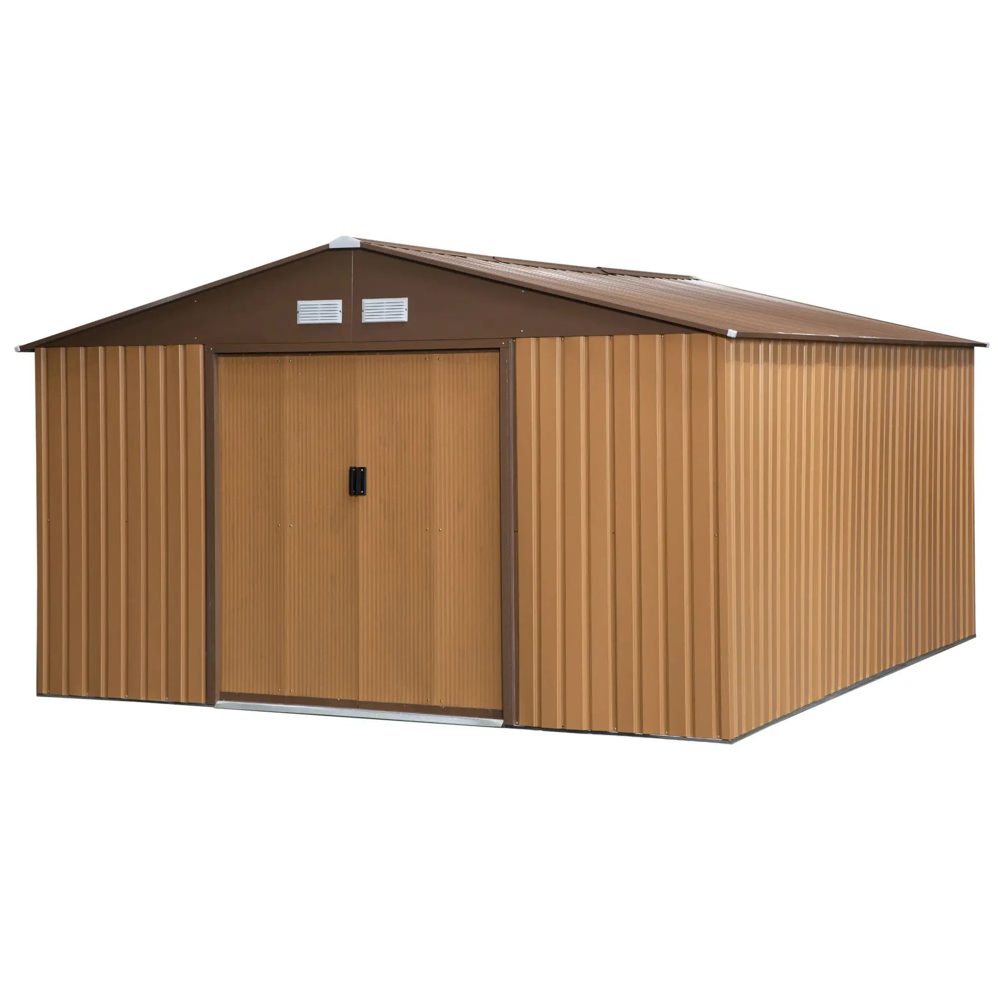 Outsunny Gerätehaus 340x386 cm mit Bodenplatte Braun