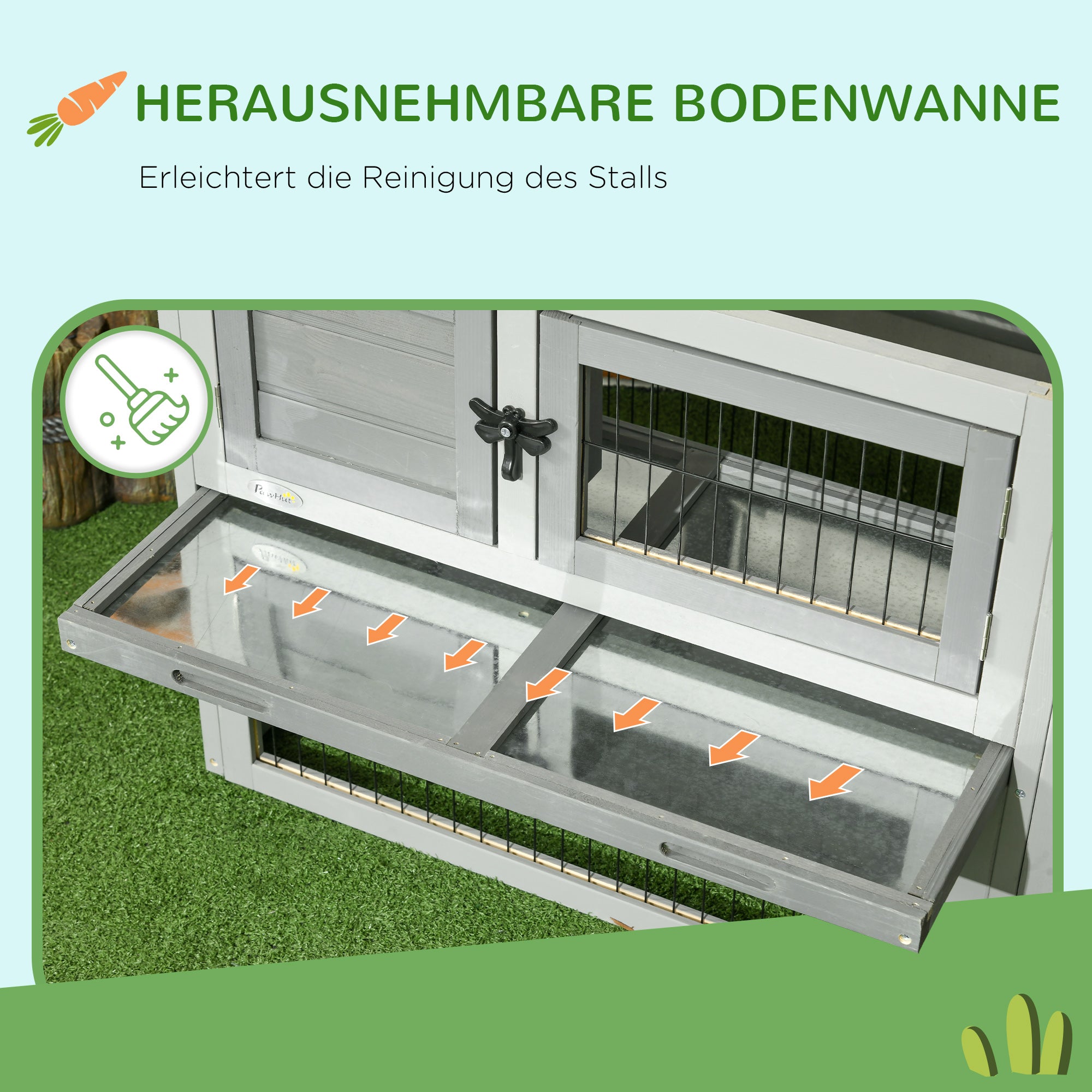 PawHut Kleintierstall kleintierkäfig mit Freigehege Meerschweinchenstall Freilaufgehege Grau
