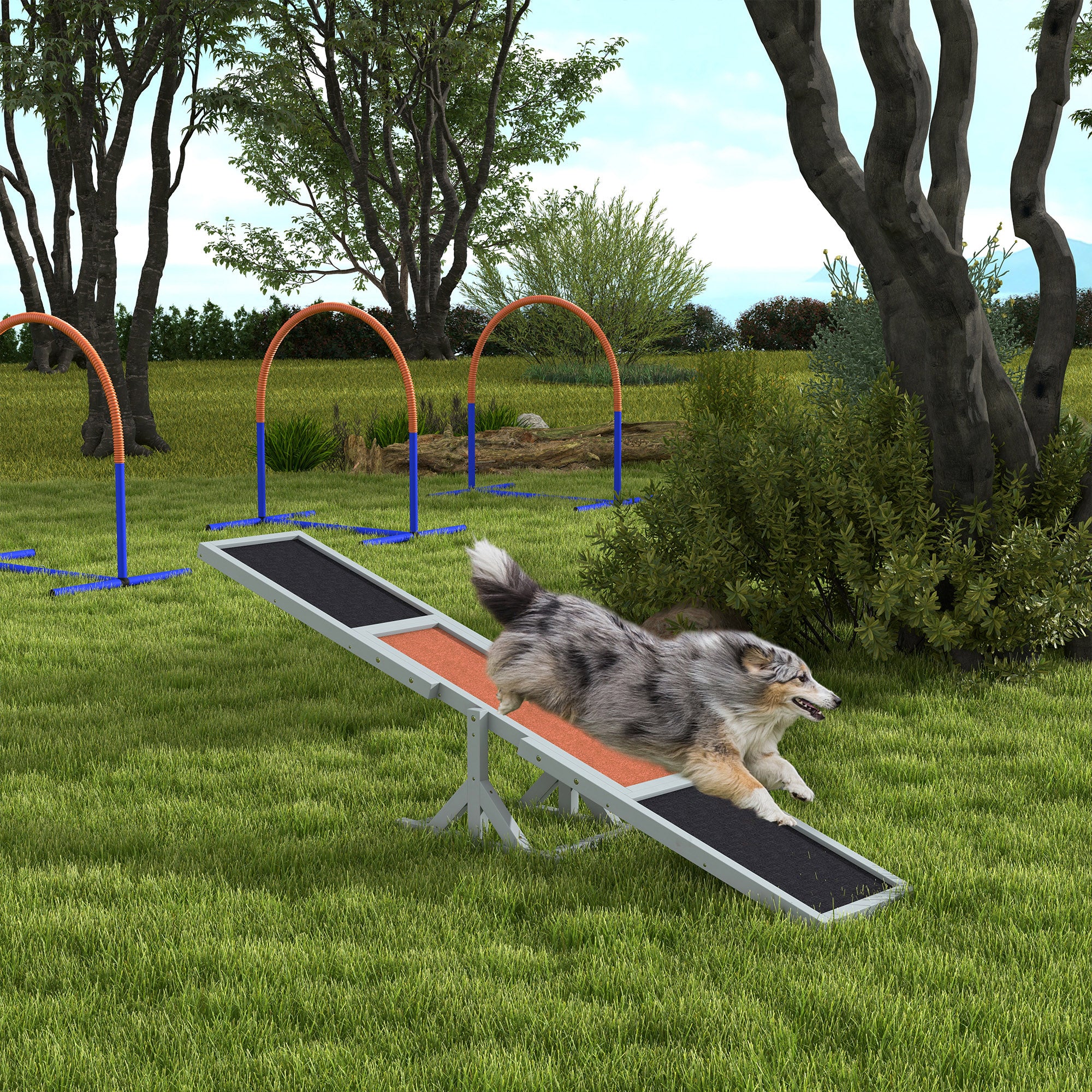 PawHut Hundewippe Aqulity-Wippe Hundesportwippe, 180 x 30 x 30 cm, Grau + Braun