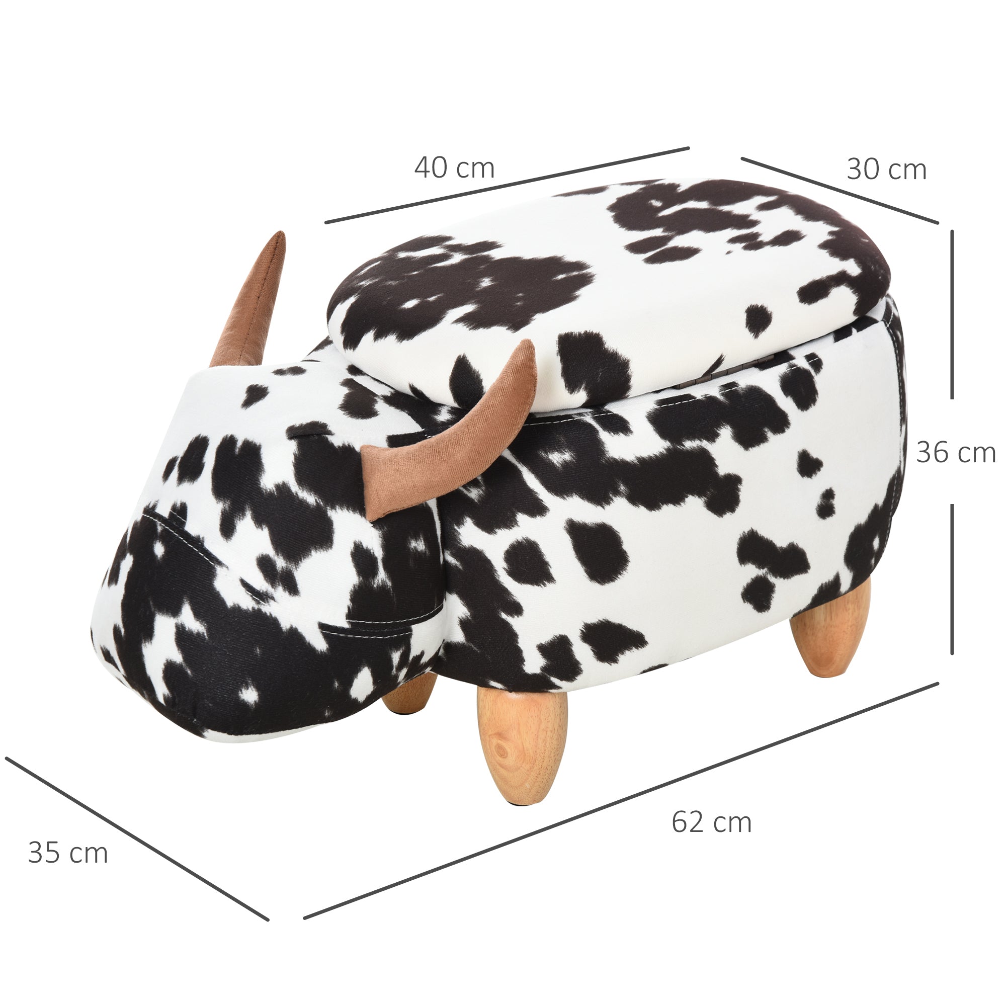 HOMCOM Tierhocker, Dekohocker mit Stauraum, Polsterhocker, Sitzhocker, Sitzbank mit Tier-Design, für Wohnzimmer, Schweinchen Fußbank, Schwarz+Weiß, 62 x 35 x 36 cm