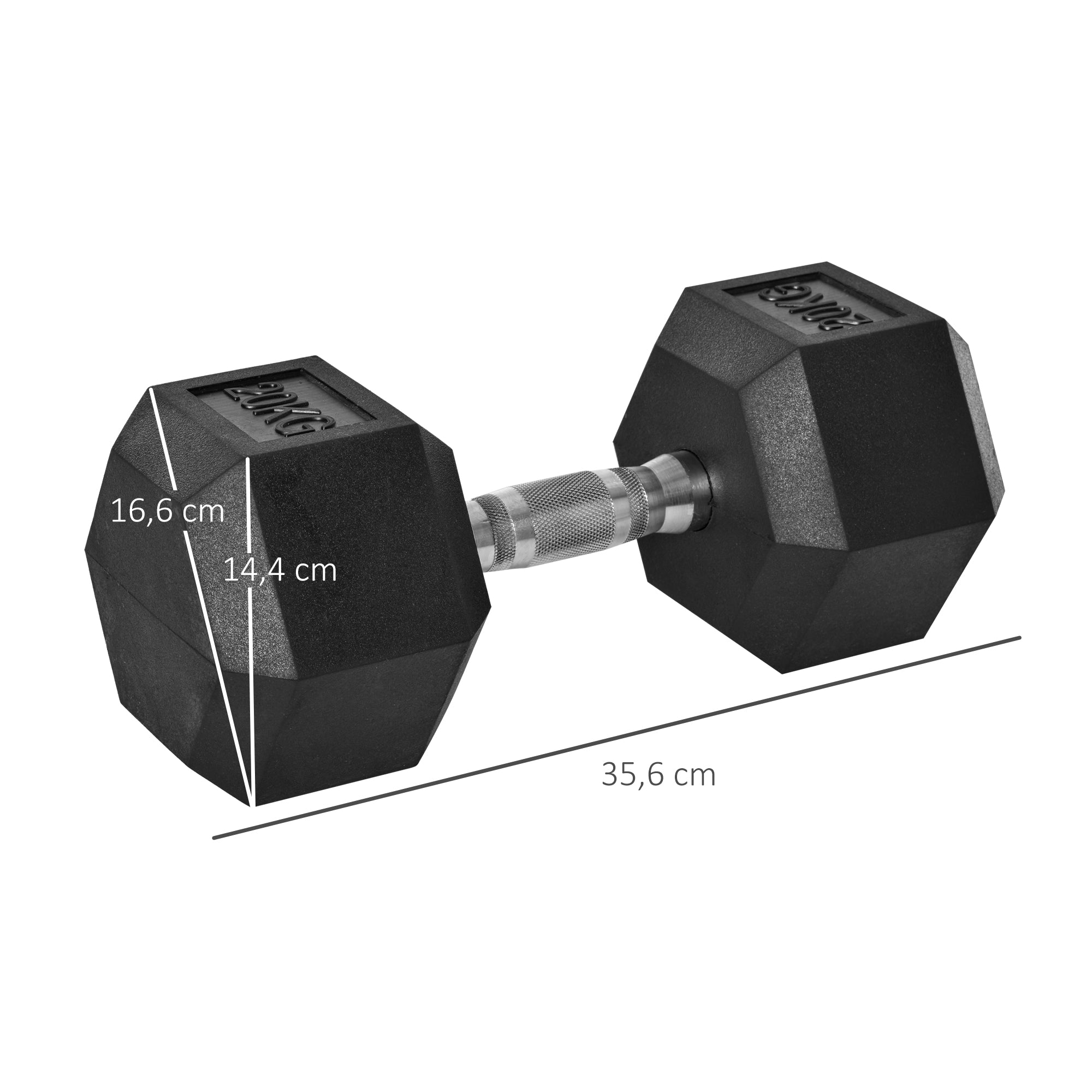 HOMCOM Hanteln mit gerändeltem Griff, Kurzhantel aus Gusseisen, 1 x 20kg, Kurzhanteln für Männer und Frauen, Dumbbell für Zuhause, Fitnessstudio, Krafttraining