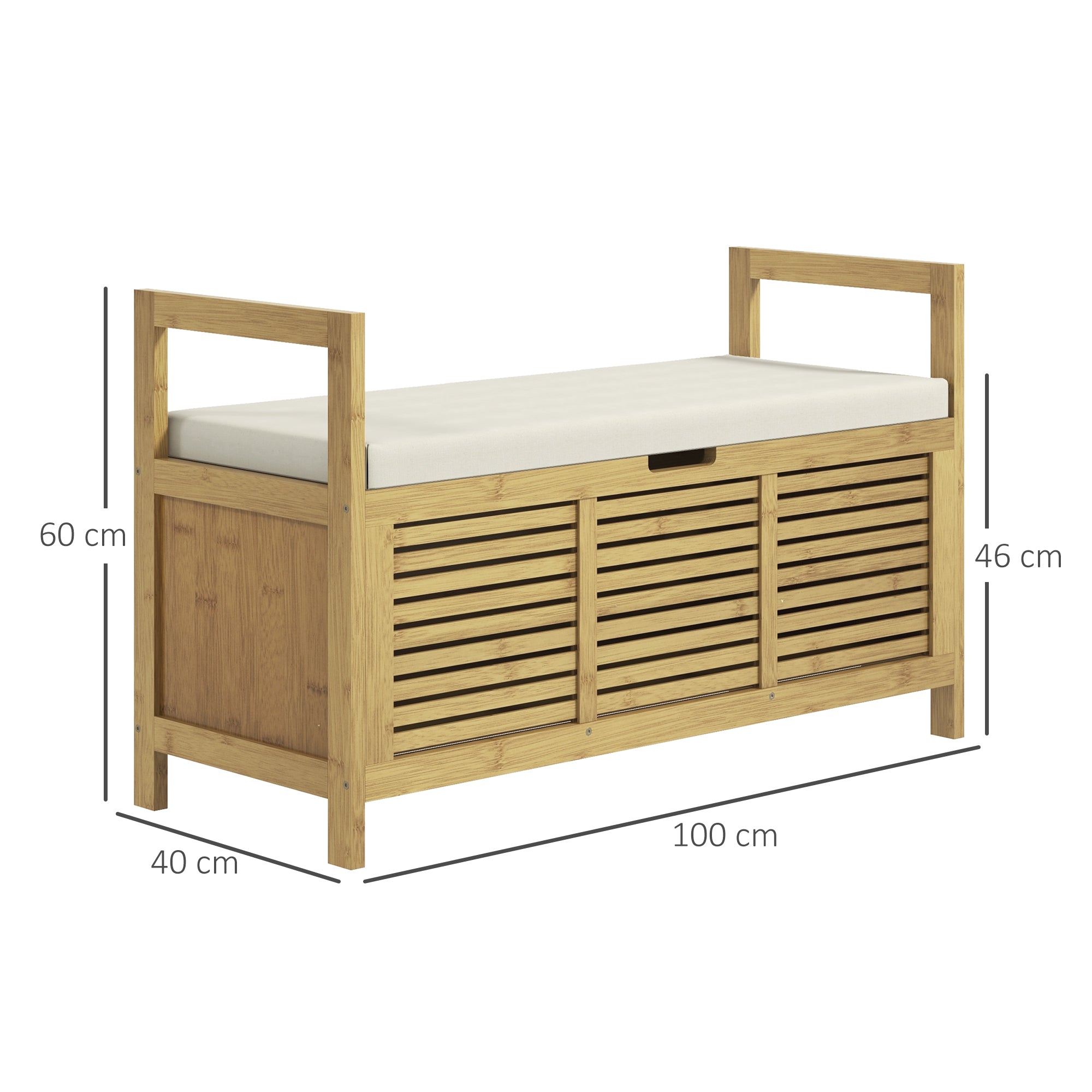 HOMCOM Schuhablage mit Stauraum, Schuhbank, weiche Sitzfläche, Bambus, 100x40x60 cm