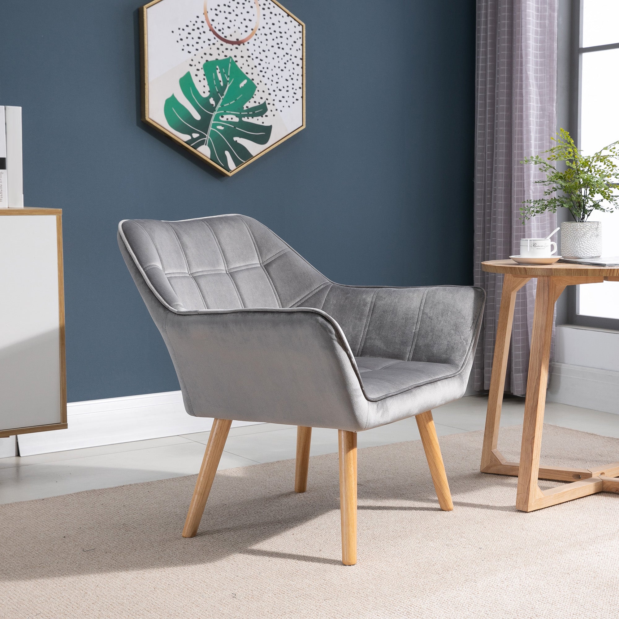 HOMCOM Relaxsessel Skandidesign Lesesessel Akzentsessel, Steppung, 67cm x 61,5cm x 71cm. Grau
