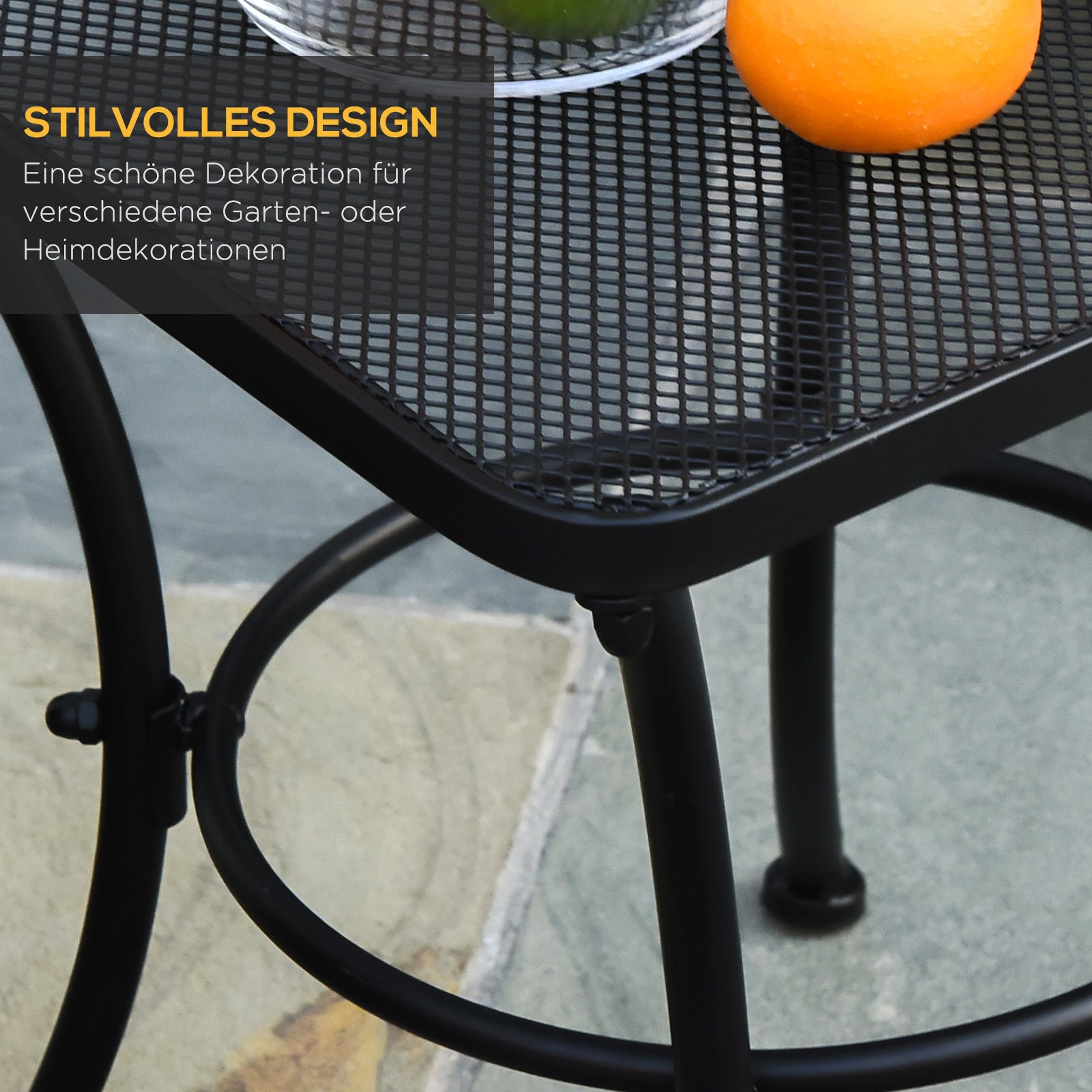 Outsunny Garten Couchtisch, Beistelltisch, Gartentisch, Kaffeetisch, Metall, Schwarz, Terrasse, 45 x 45 x 50 cm
