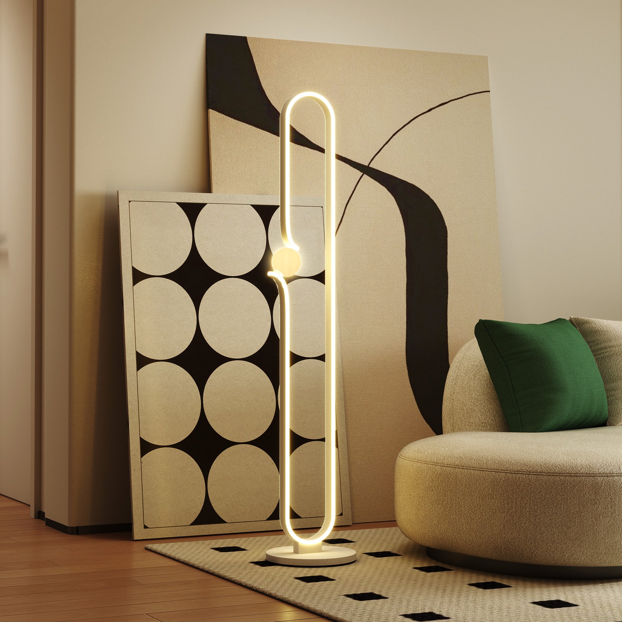 HOMCOM LED-Bodenlampe, Musiknoten-Design, Glasschirm, Metall, Kunststoff, Weiß