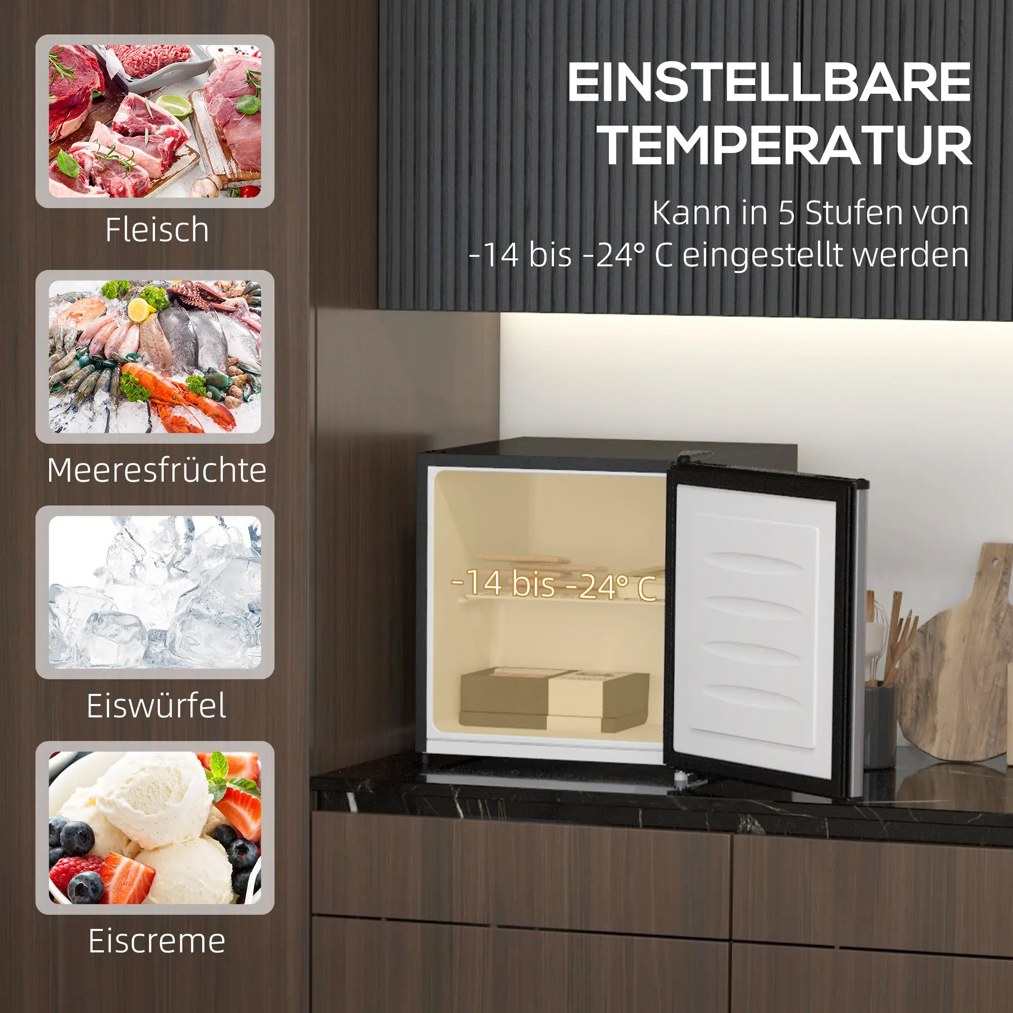 HOMCOM Mini-Gefrierschrank 35?L Silber – kompakt & effizient