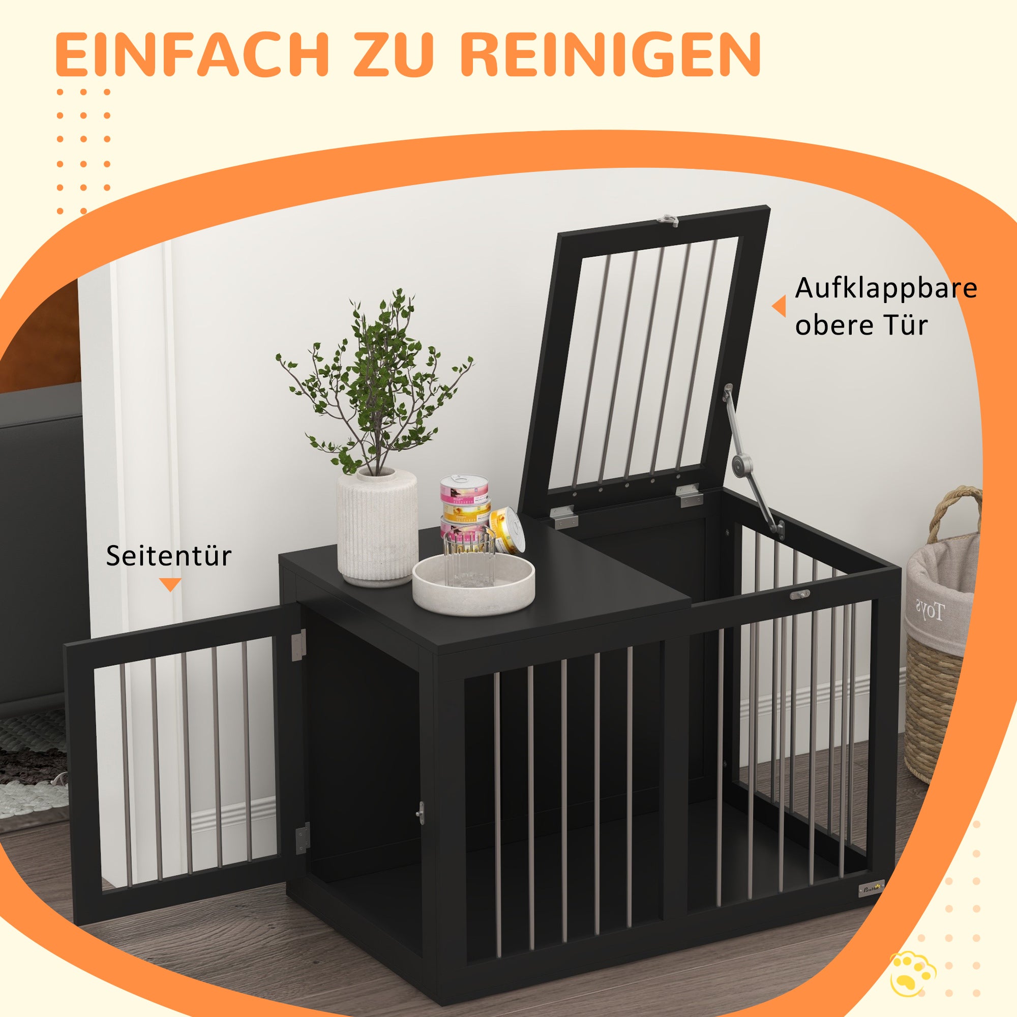 PawHut Hundekäfig Hundebox Hundetransportbox,  2 Türen, verriegelbar, Stahlgitter, 80 cm x 50 cm x 56,5 cm, Schwarz