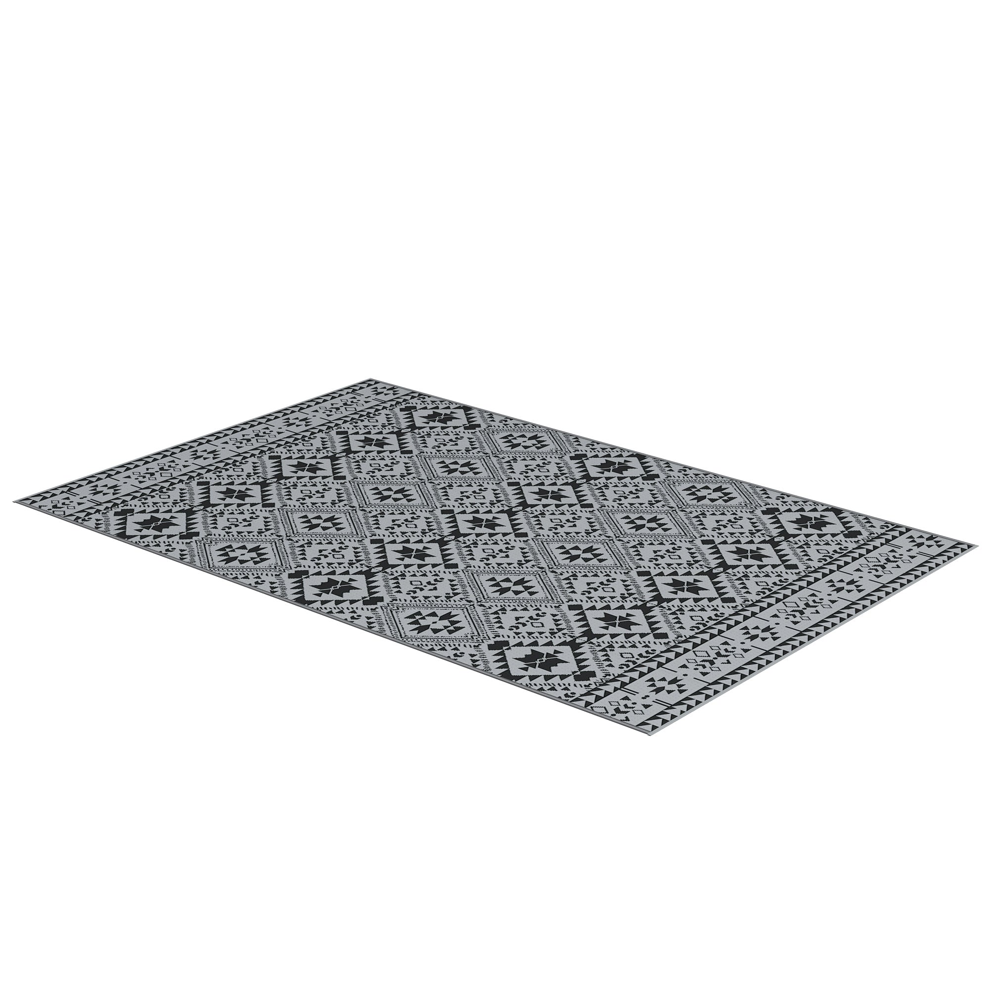 Outsunny Outdoor Wendeteppich, wasserfest, geometrisch, 182x274cm, Schwarz/Grau
