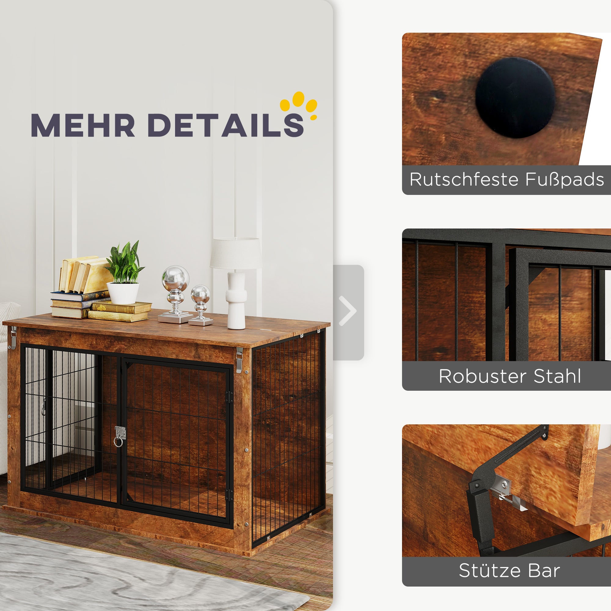 PawHut Hundebox, Transportbox für Hunde, Aufenthaltsbox, für Haustiere, 2 verschließbare Türen, 98 x 60 x 65,5 cm, Braun