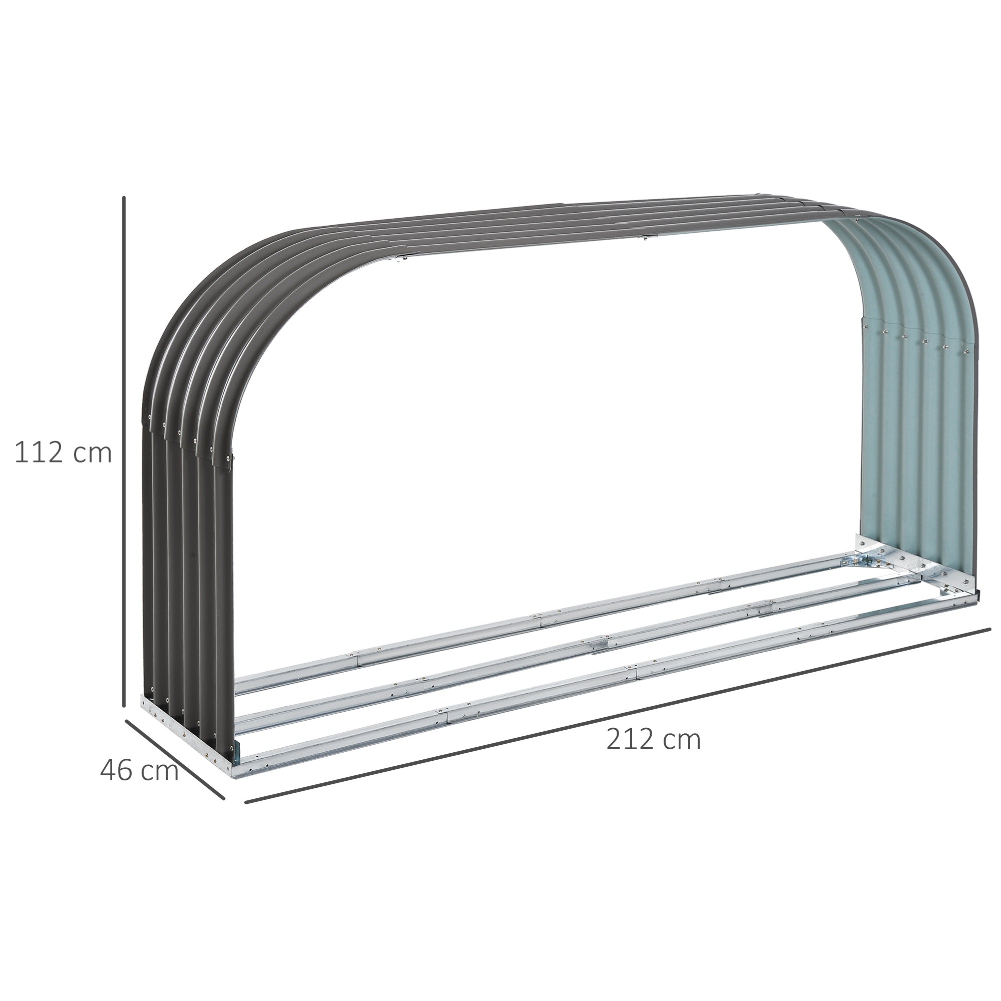 Outsunny Brennholzregal Holzregal, wetterbeständig, Stahl,  212 cm x 46 cm x 112 cm, Grau