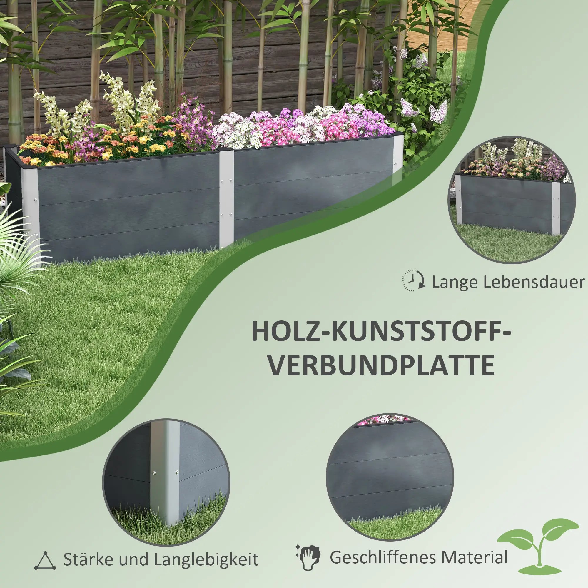 Outsunny Hochbeet 200x50x56?cm Grau