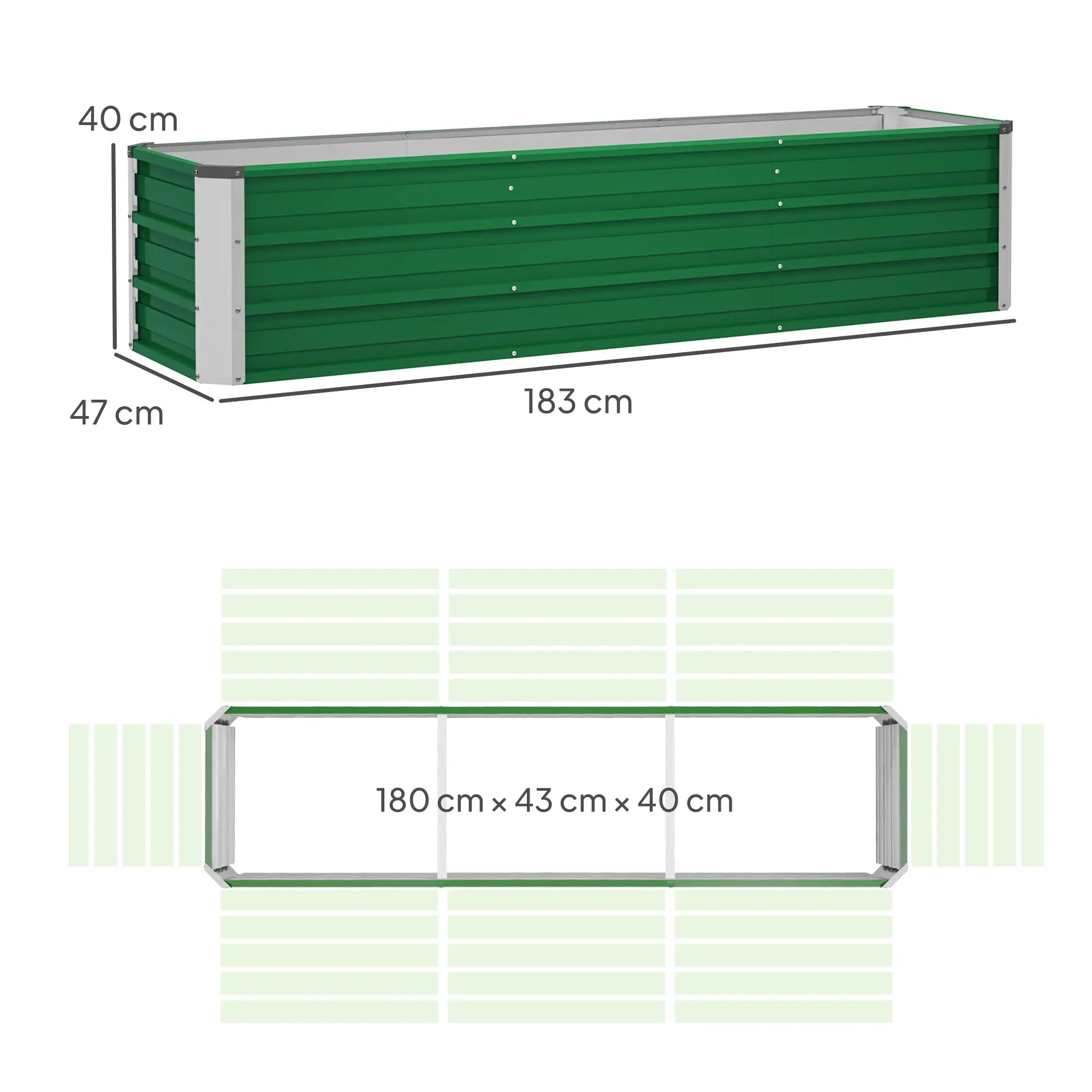 Outsunny Hochbeet Stahl Grün 183×47×40?cm