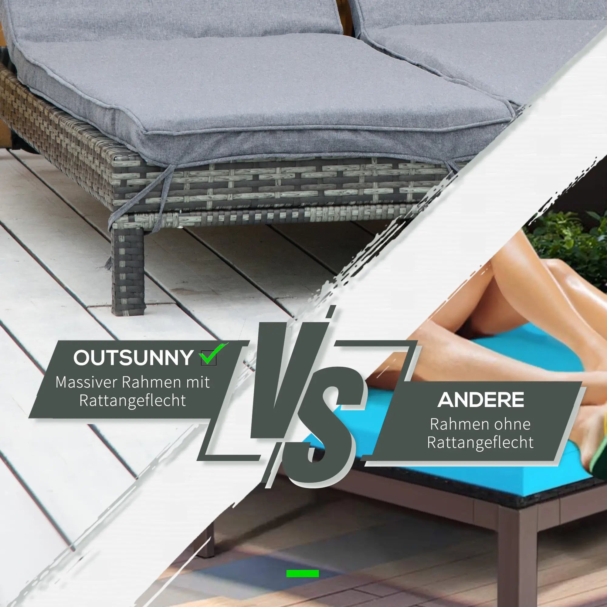 Outsunny Polyrattan Sonnenliege für 2 Personen 5-fach verstellbar